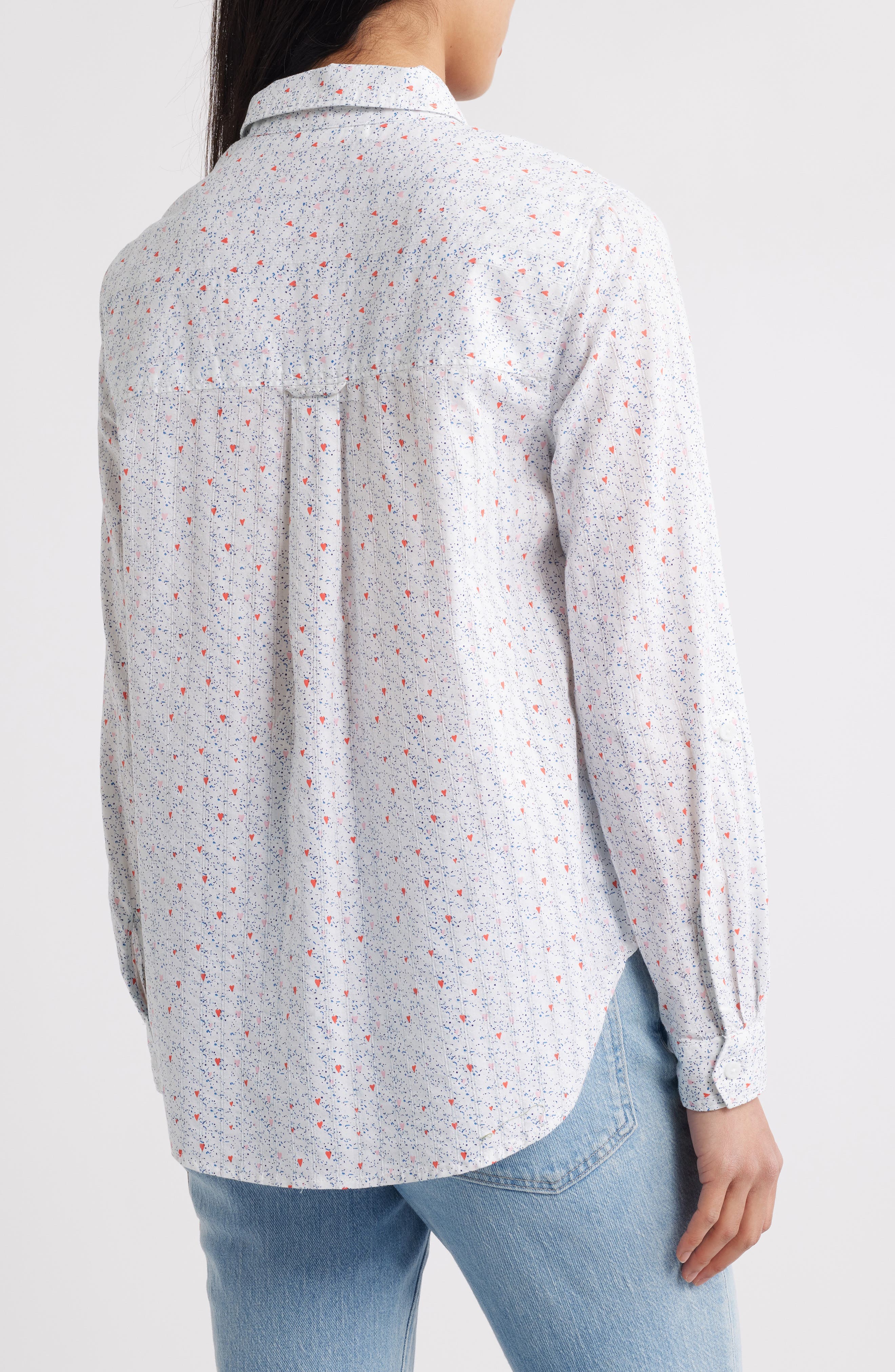 Karolee Heart Print Cotton Button-Up Shirt - image 2