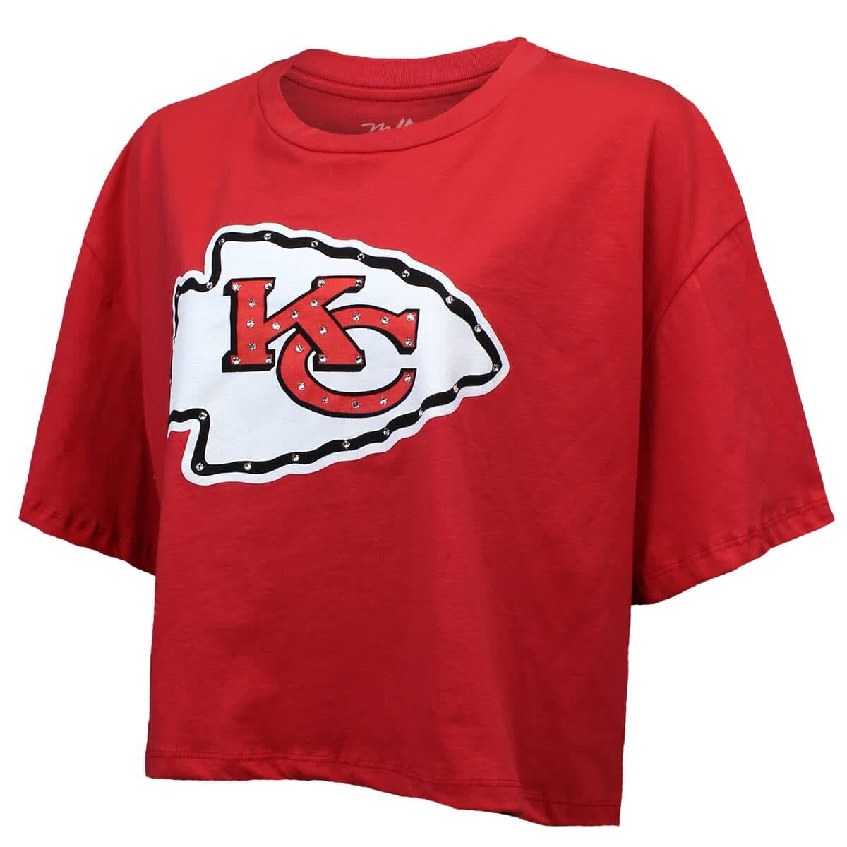 Women's Majestic Threads Patrick Mahomes Red Kansas City Chiefs Swarovski Crystals Boxy Cropped Name & Number T-Shirt - image 2