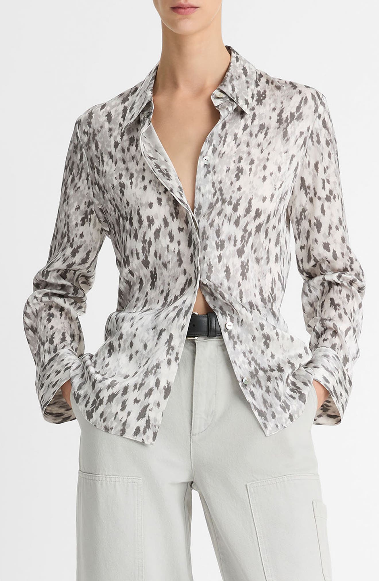 Abstract Print Silk Button-Up Shirt - image 1