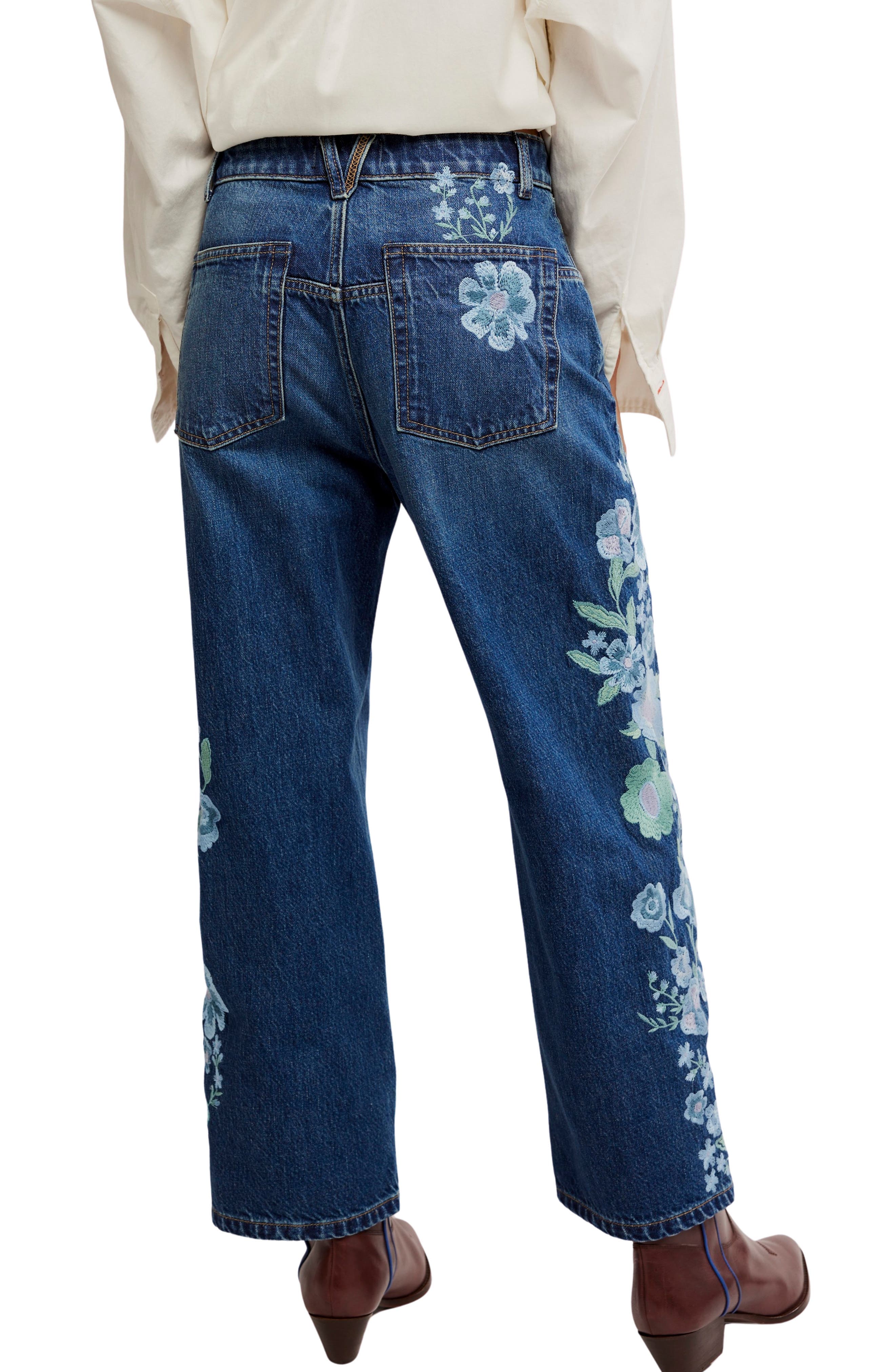 Deep Trance Floral Embroidered Nonstretch Wide Leg Jeans - image 2