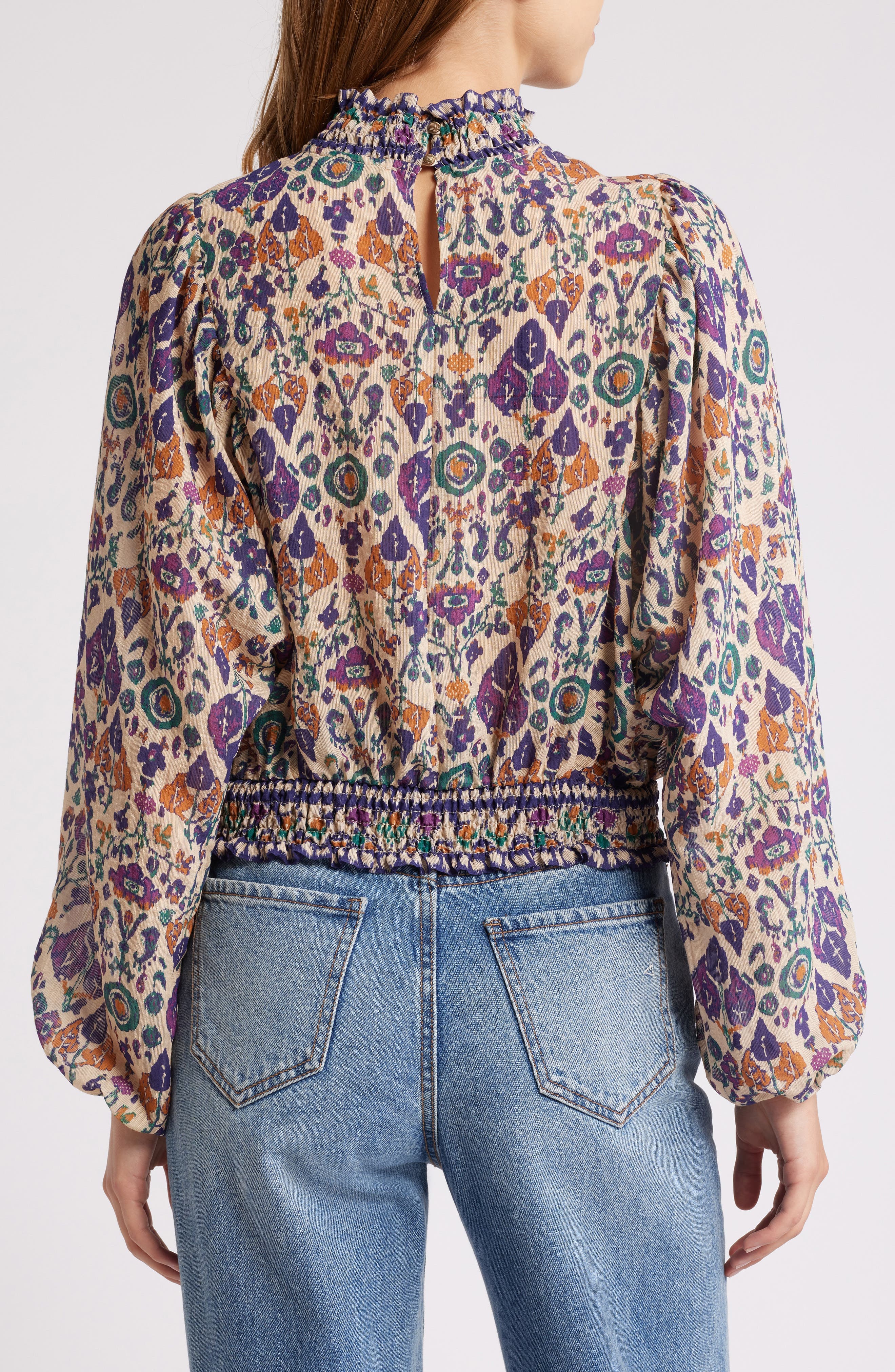 Duchess Ikat Print Smocked Waist Blouson Top - image 2