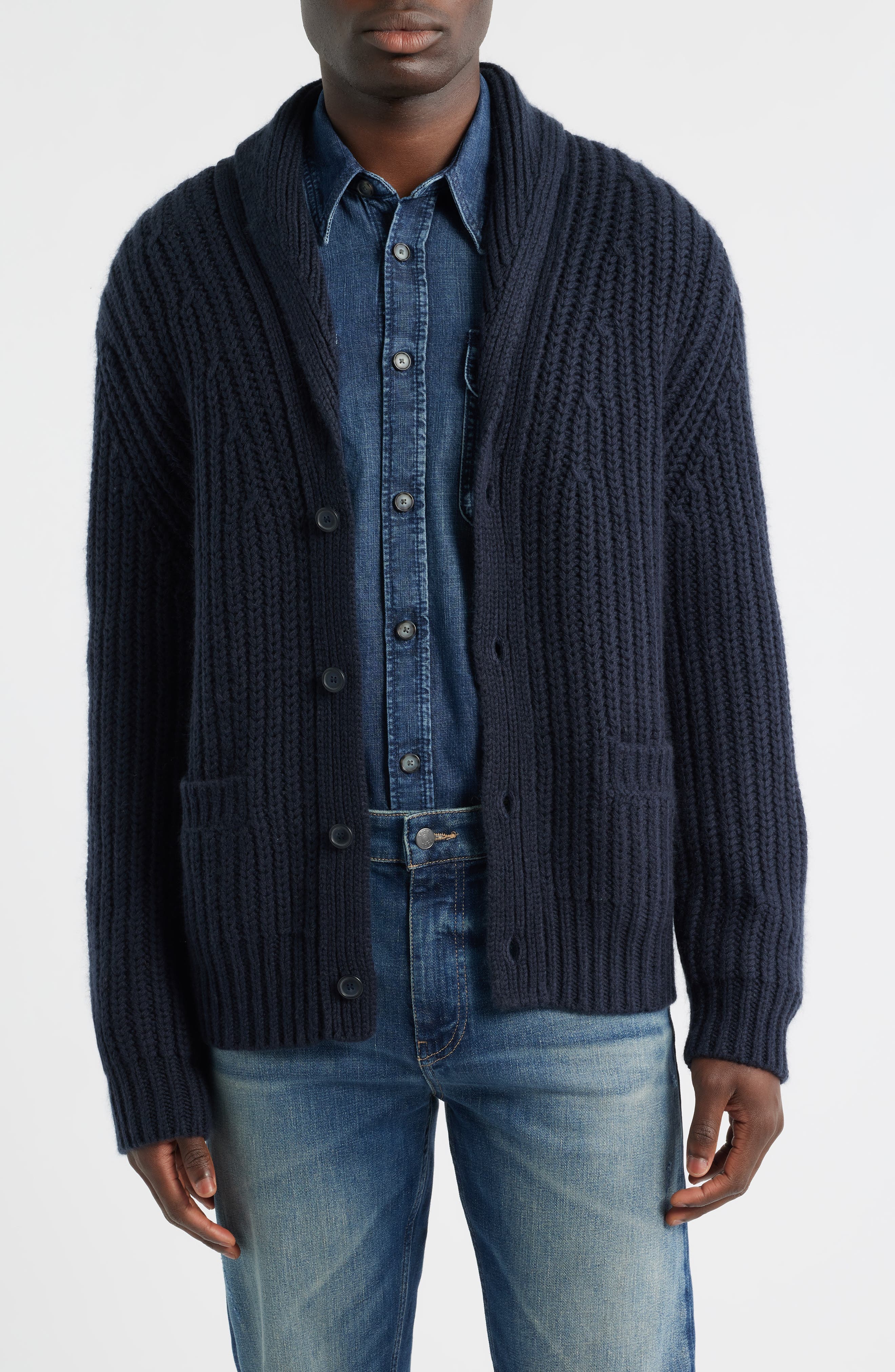 Horace Shawl Collar Ribbed Wool & Cashmere Cardigan - image 1