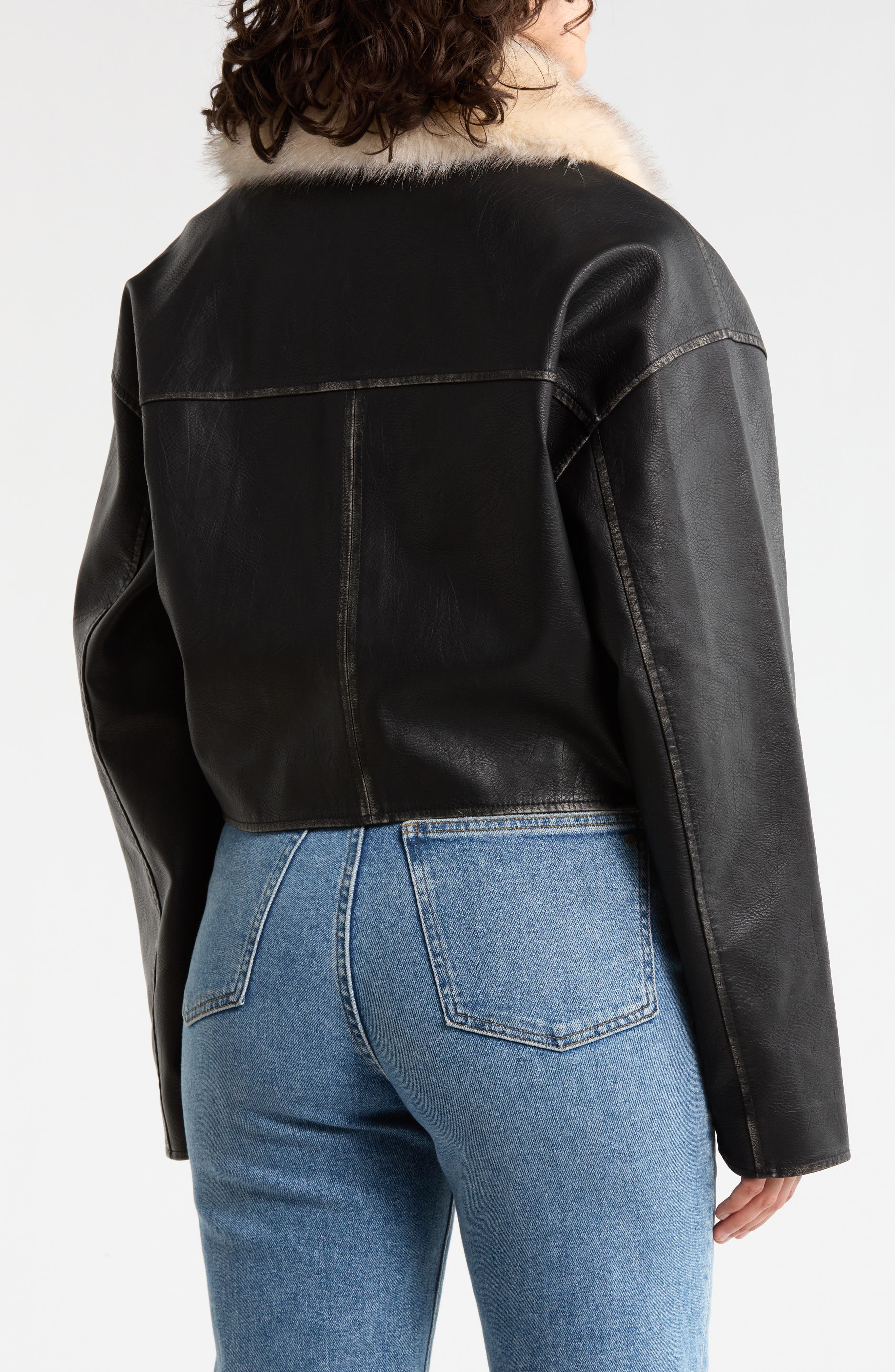 Faux Leather Jacket with Removable Faux Fur Collar - image 2
