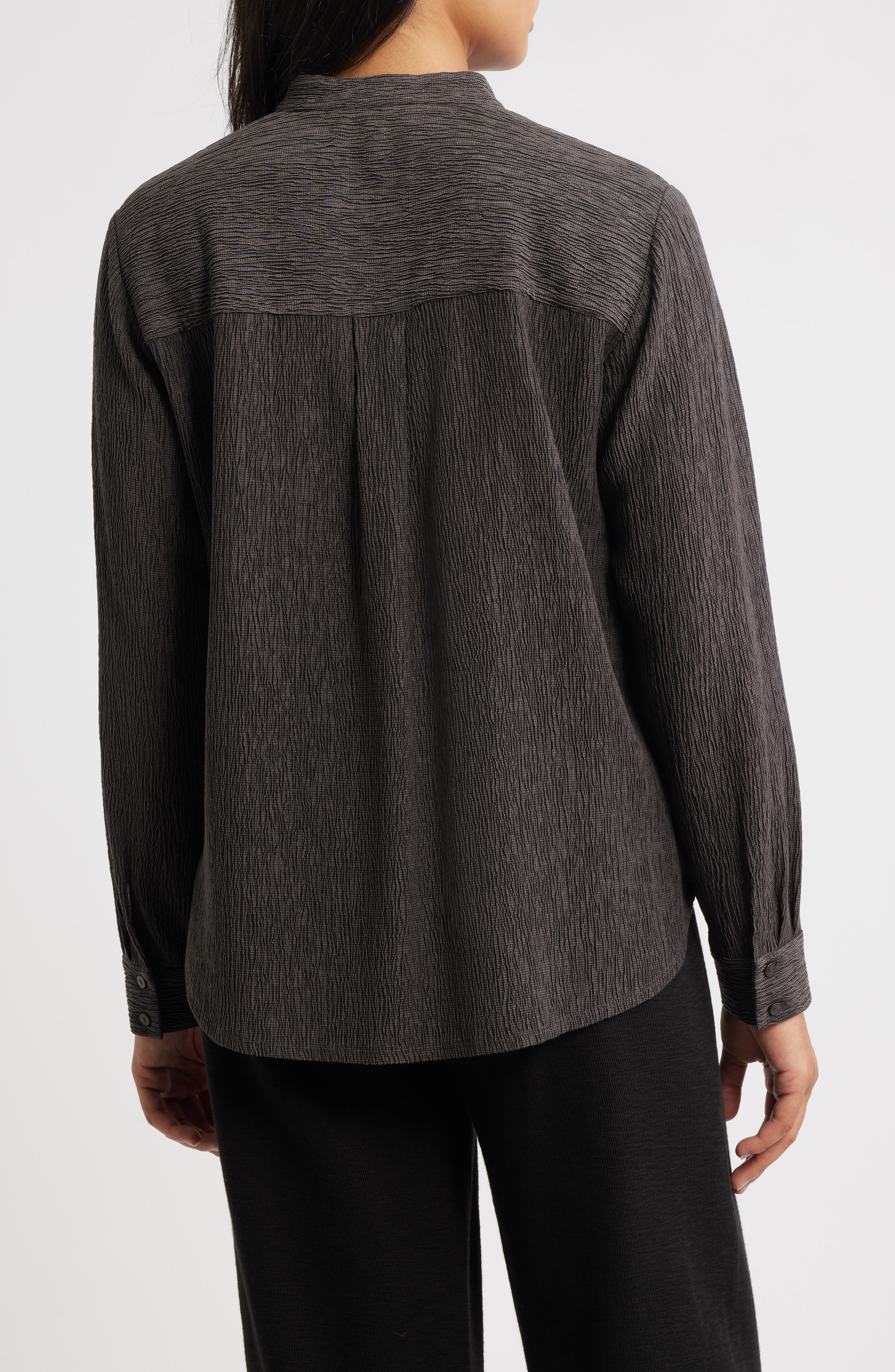 Crinkled Mandarin Collar Button-Up Shirt - image 2
