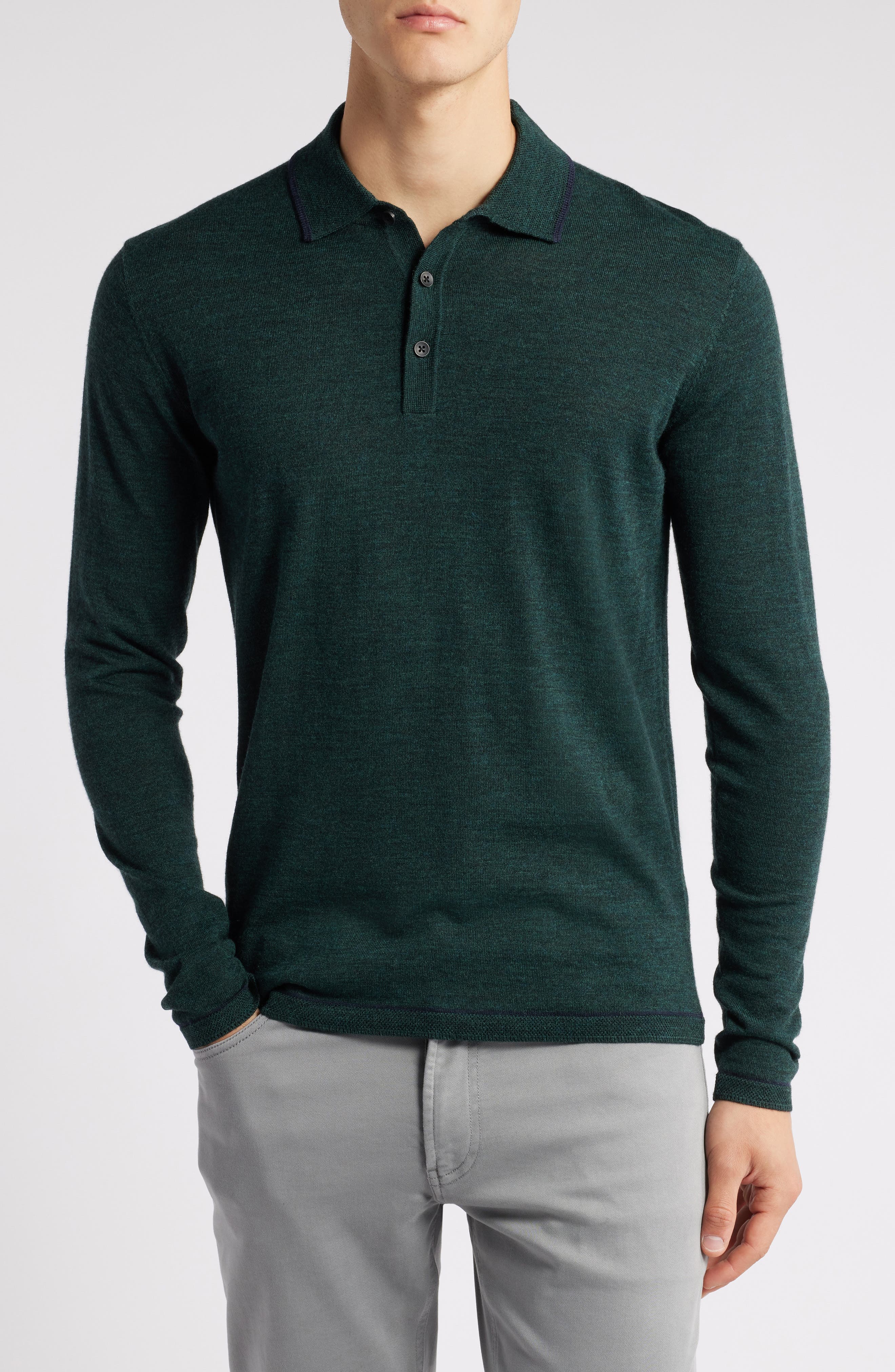 Roman Long Sleeve Merino Wool Sweater Polo - image 1