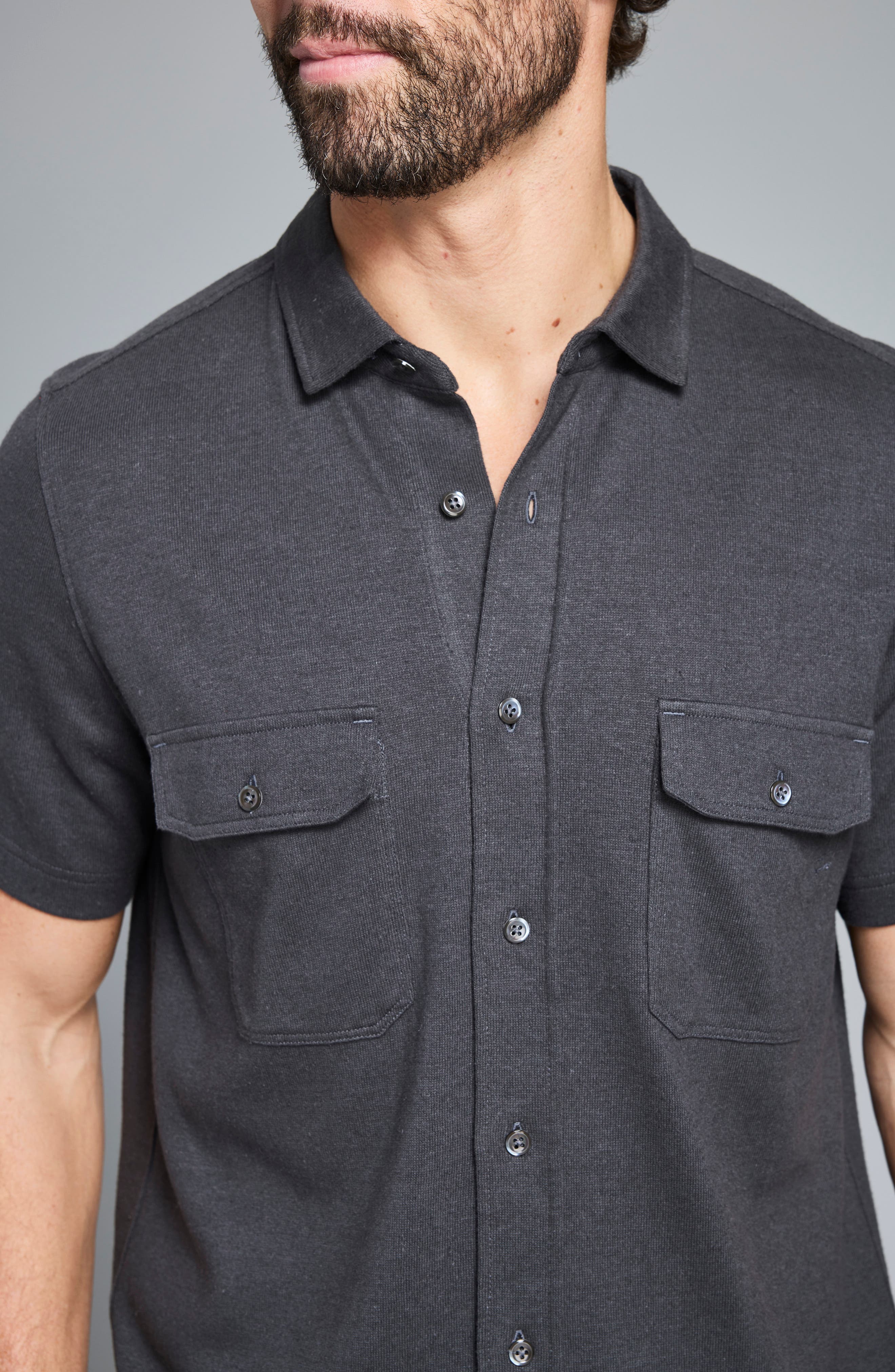 Hemp & Cotton Knit Short Sleeve Button-Up Shirt - image 2