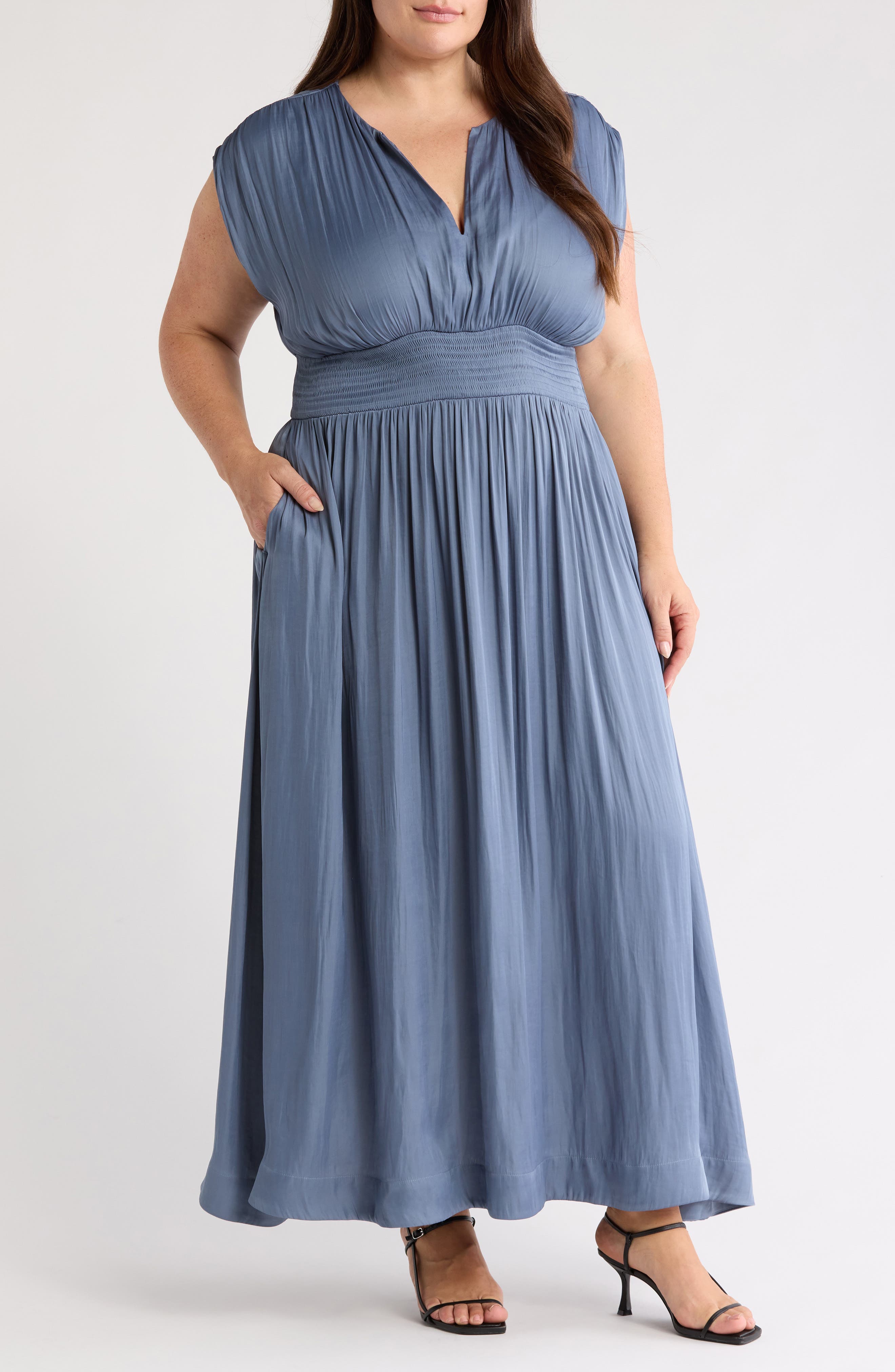 Smocked Satin Maxi Dress - image 1