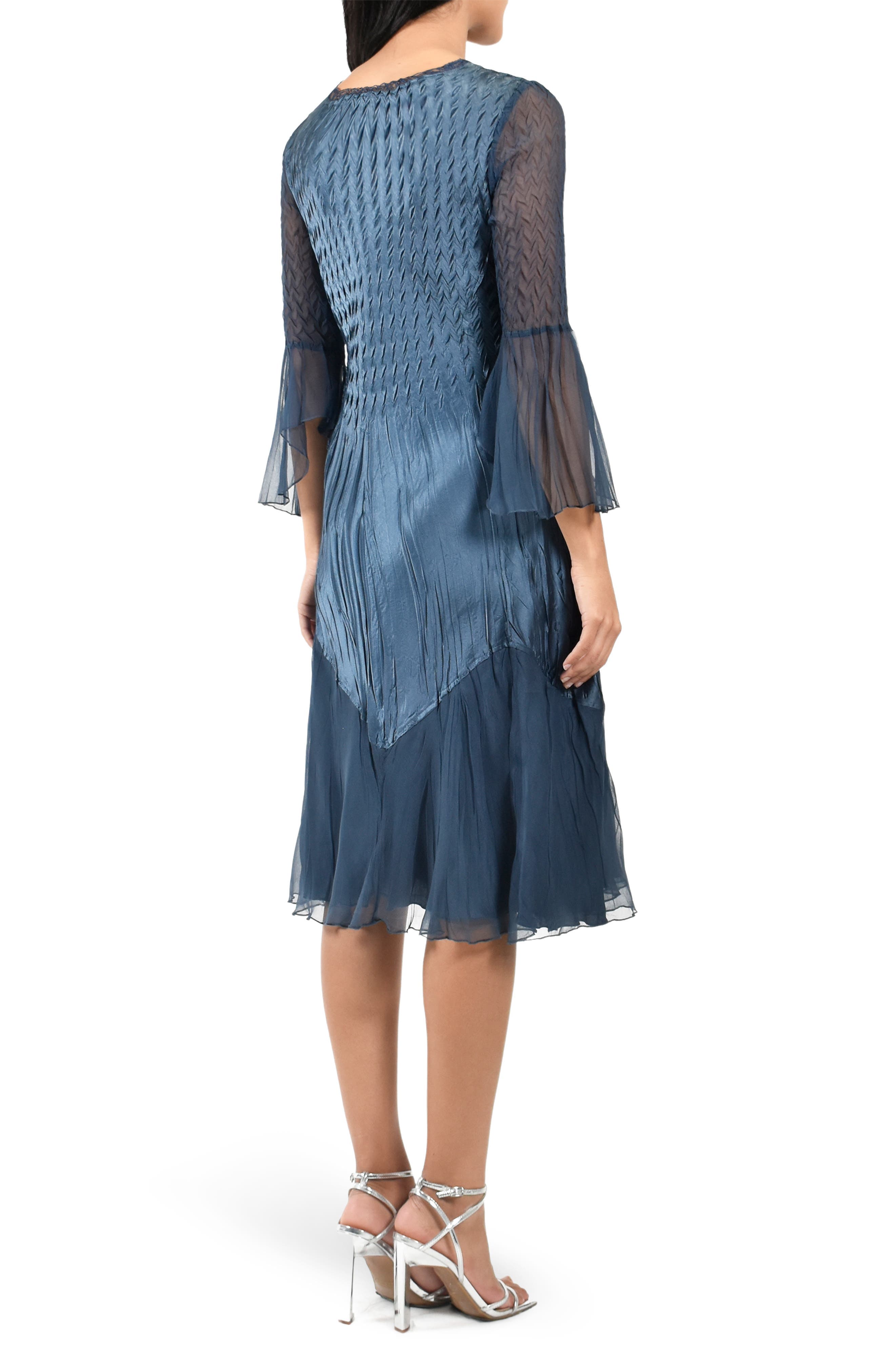 Bell Sleeve Charmeuse & Chiffon A-Line Dress - image 2