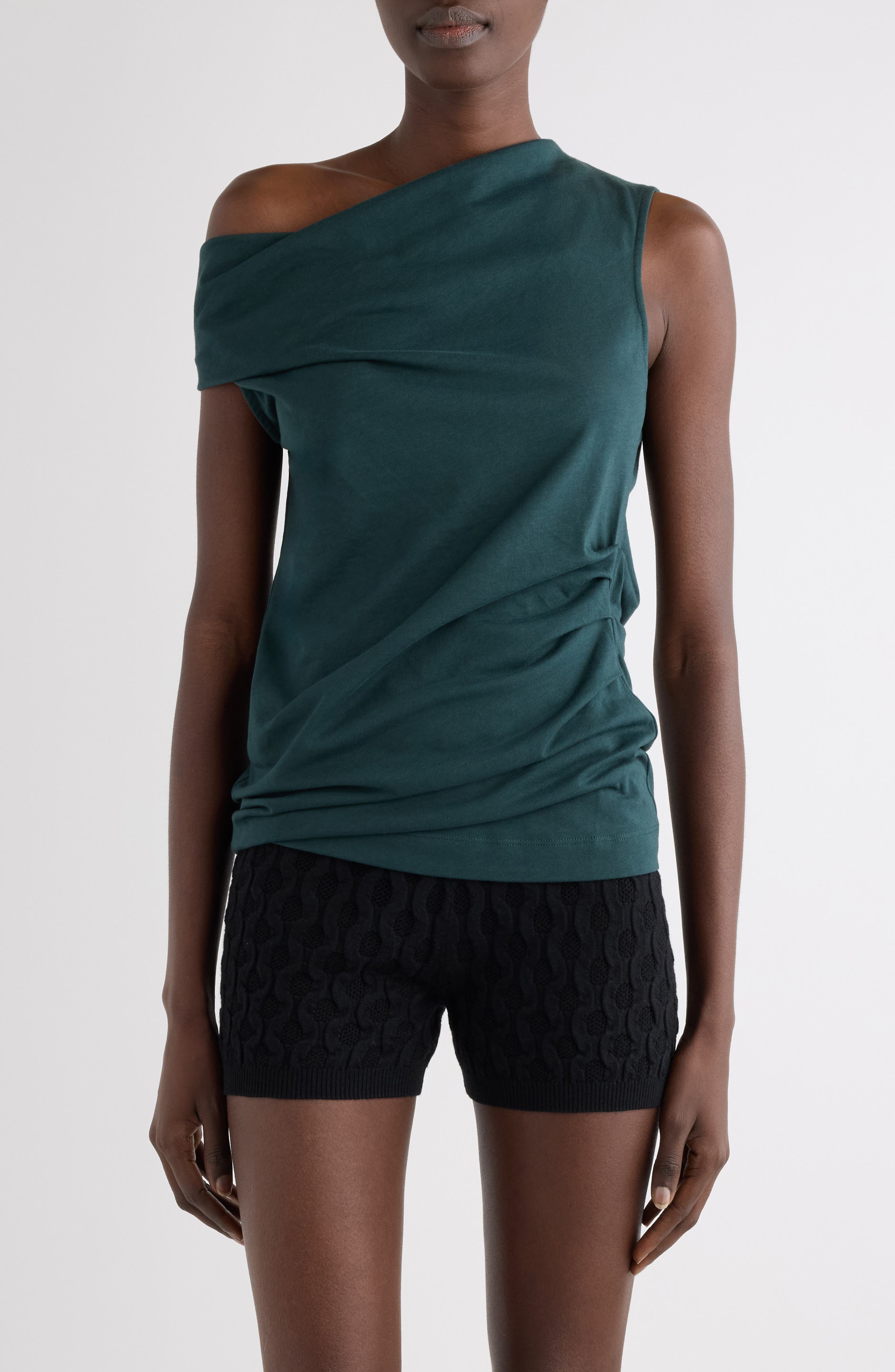 Draped Cotton Jersey One-Shoulder Top - image 1