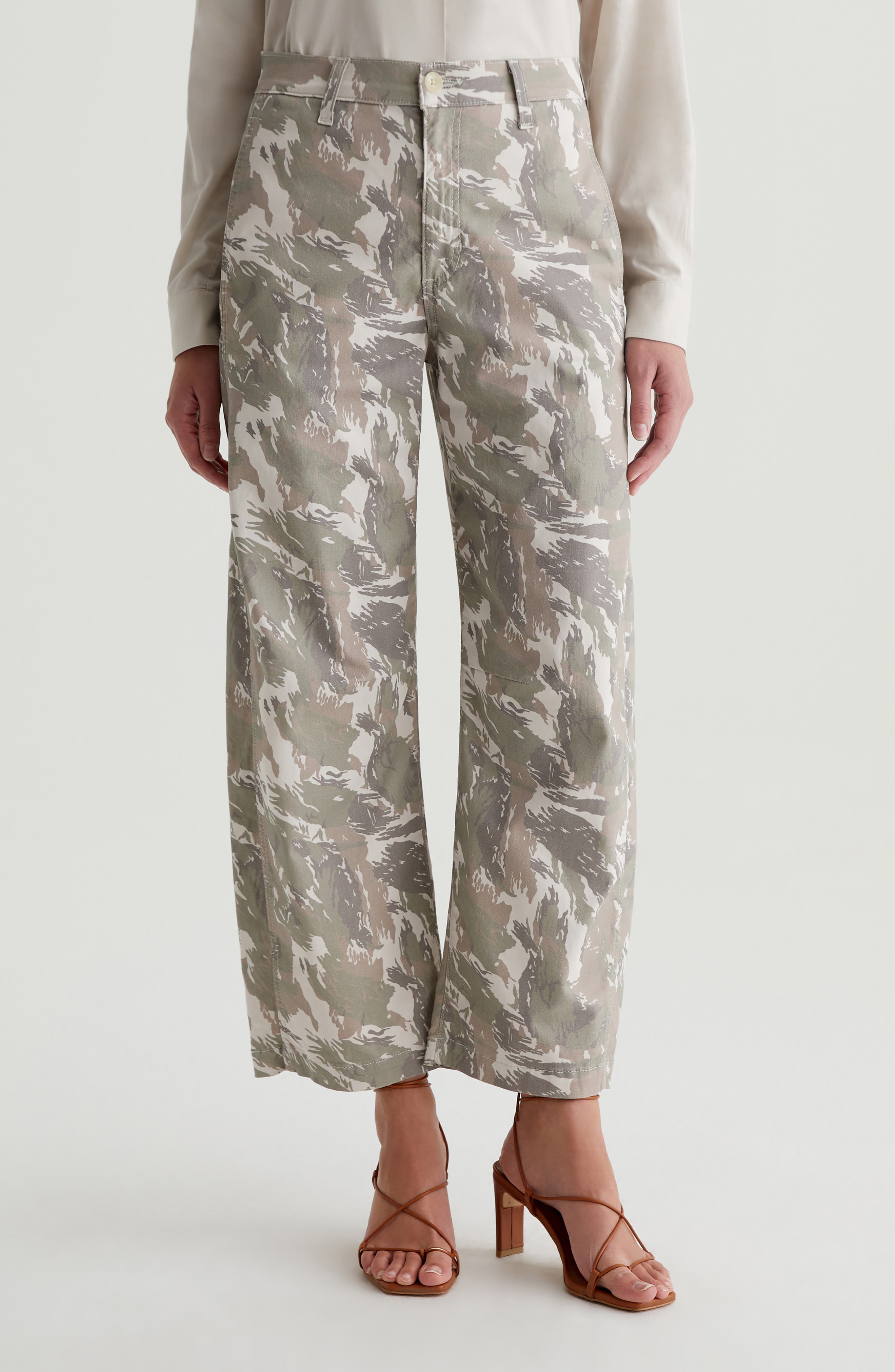 Fiona Camo Print High Waist Barrel Twill Pants - image 1