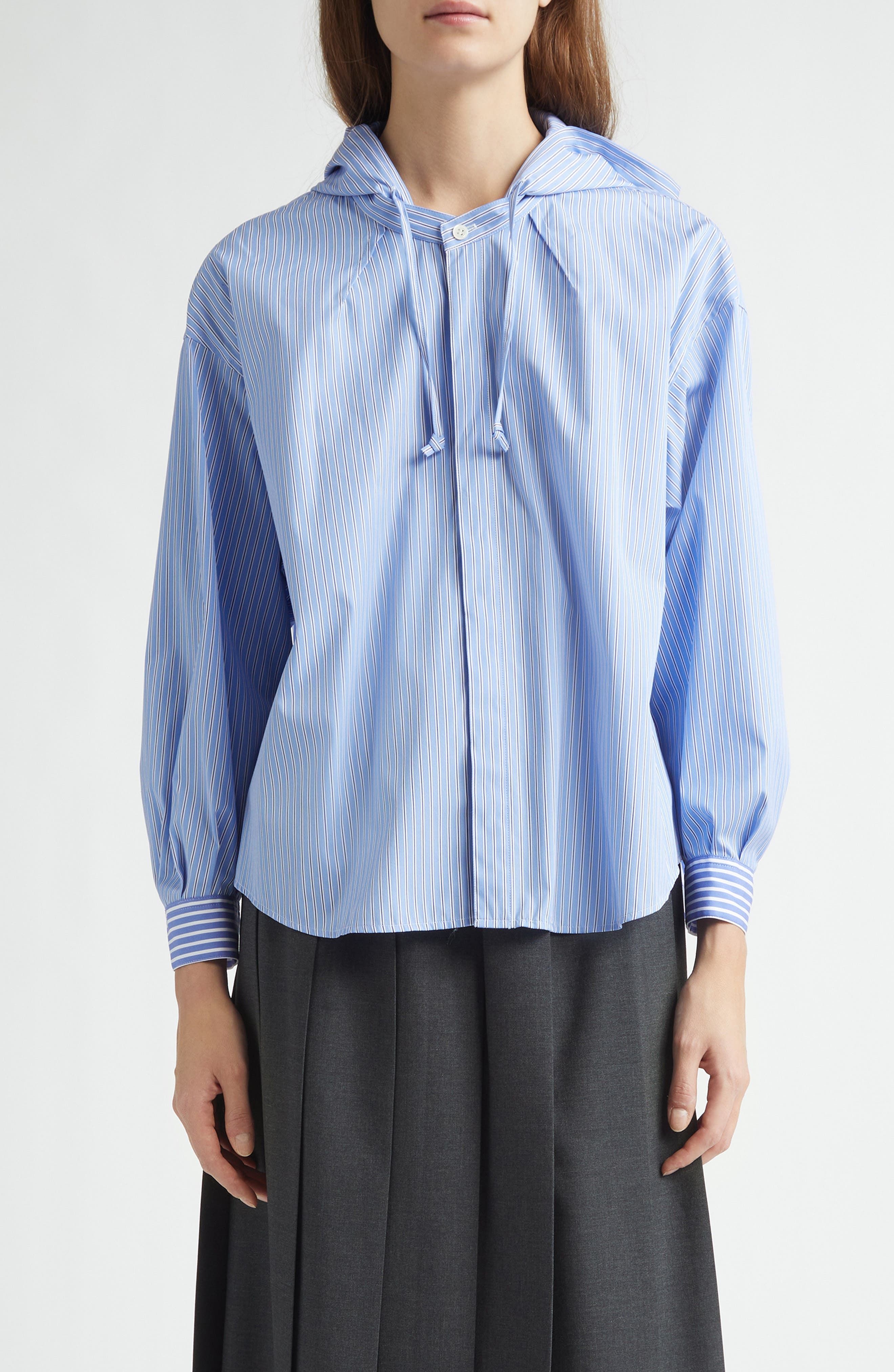 Hooded Stripe Cotton Blend Button-Up Shirt - image 1
