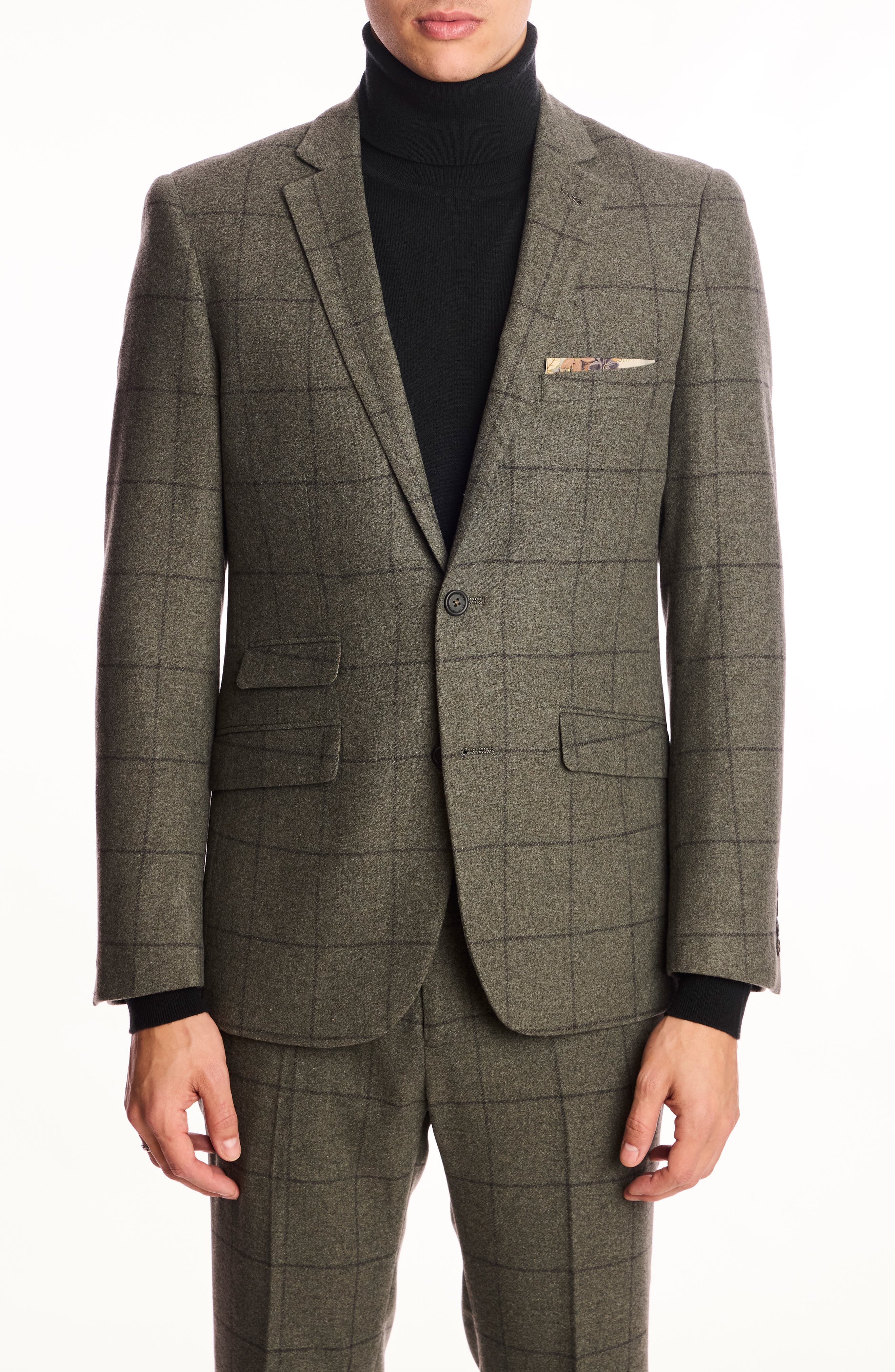 Dover Slim Fit Sage Windowpane Wool Blend Blazer - image 1