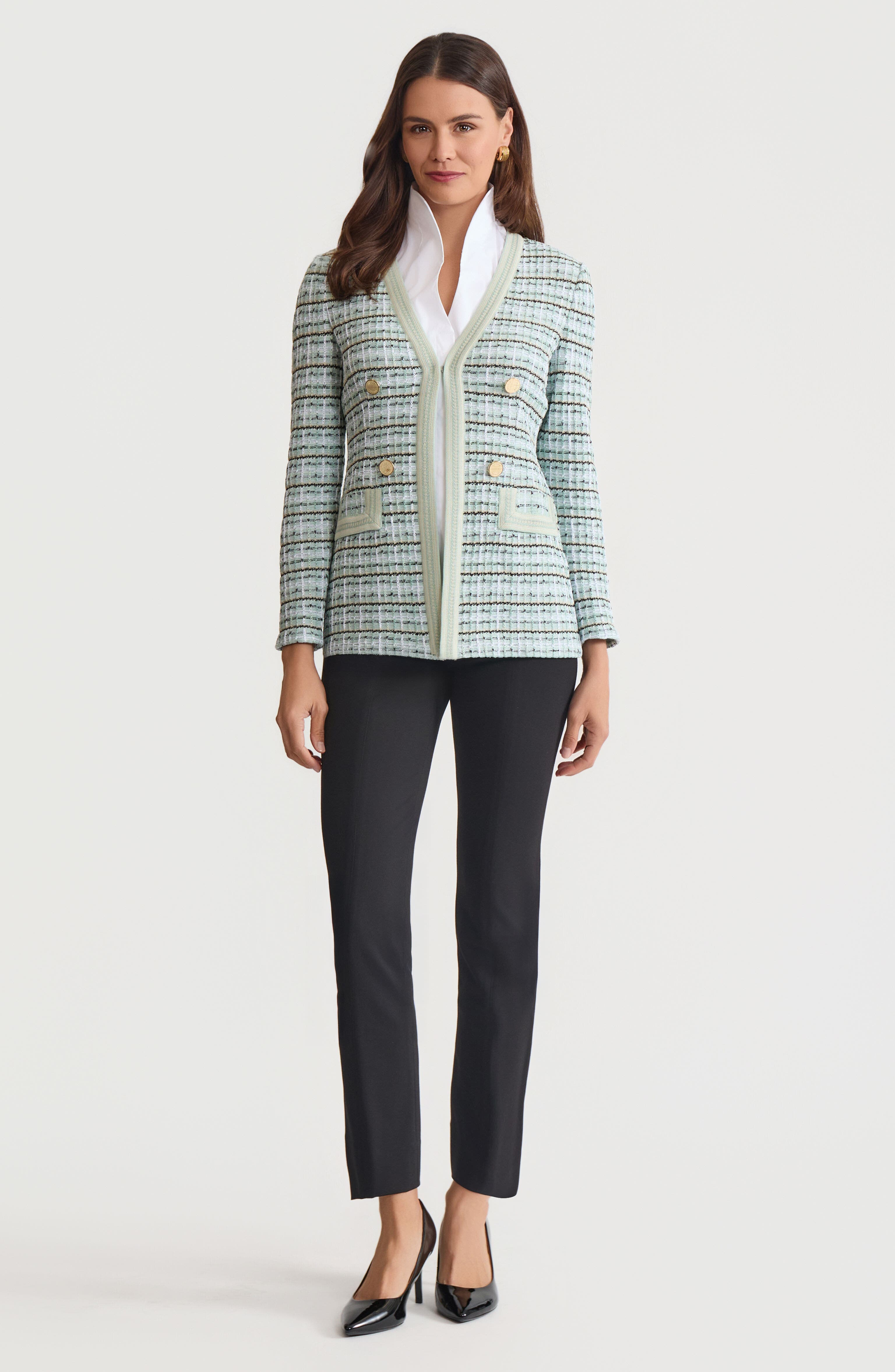 Tailored Plaid Textured Knit Jacket - image 1