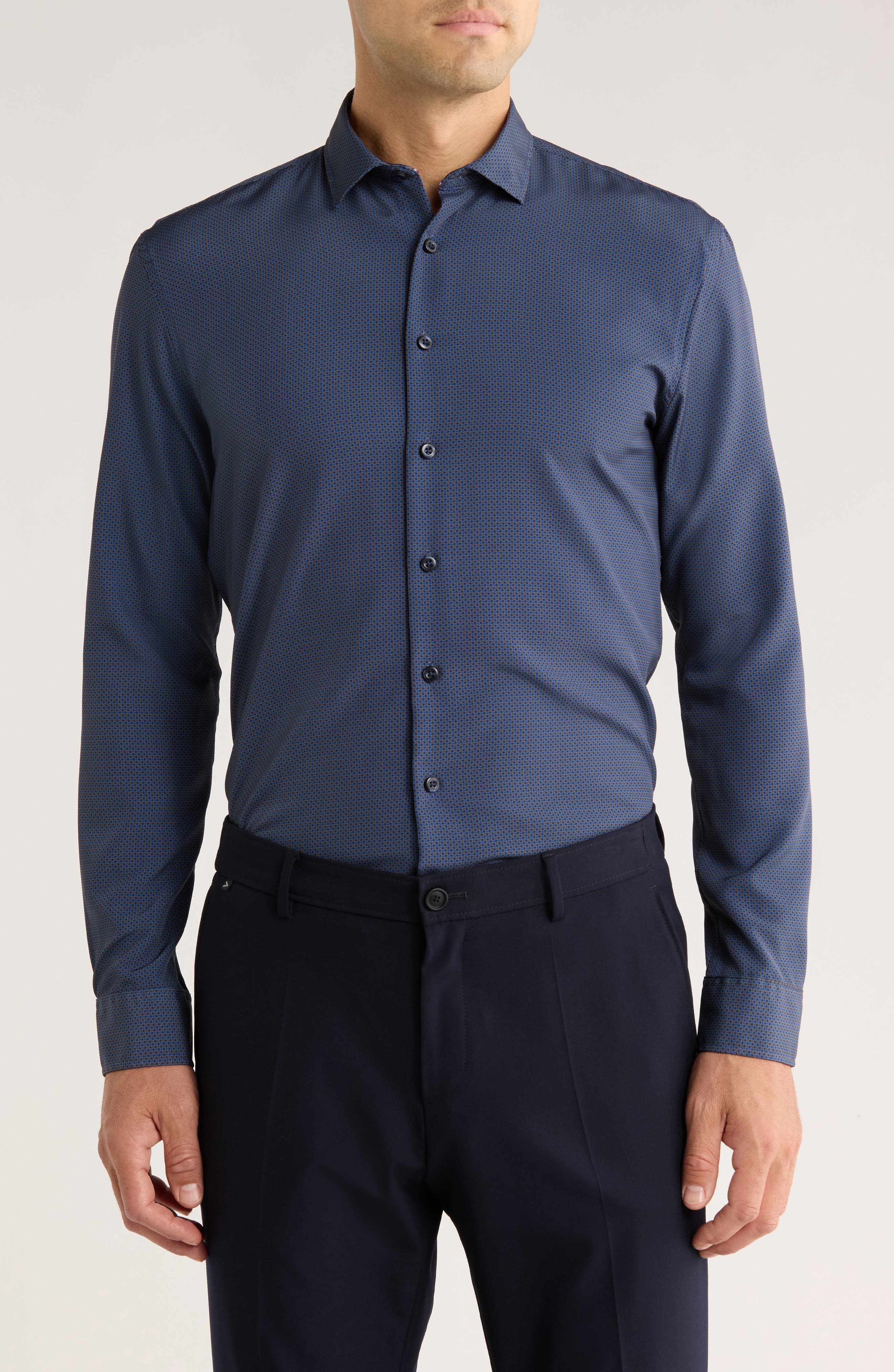 Geometric Stretch Button-Up Shirt - image 1