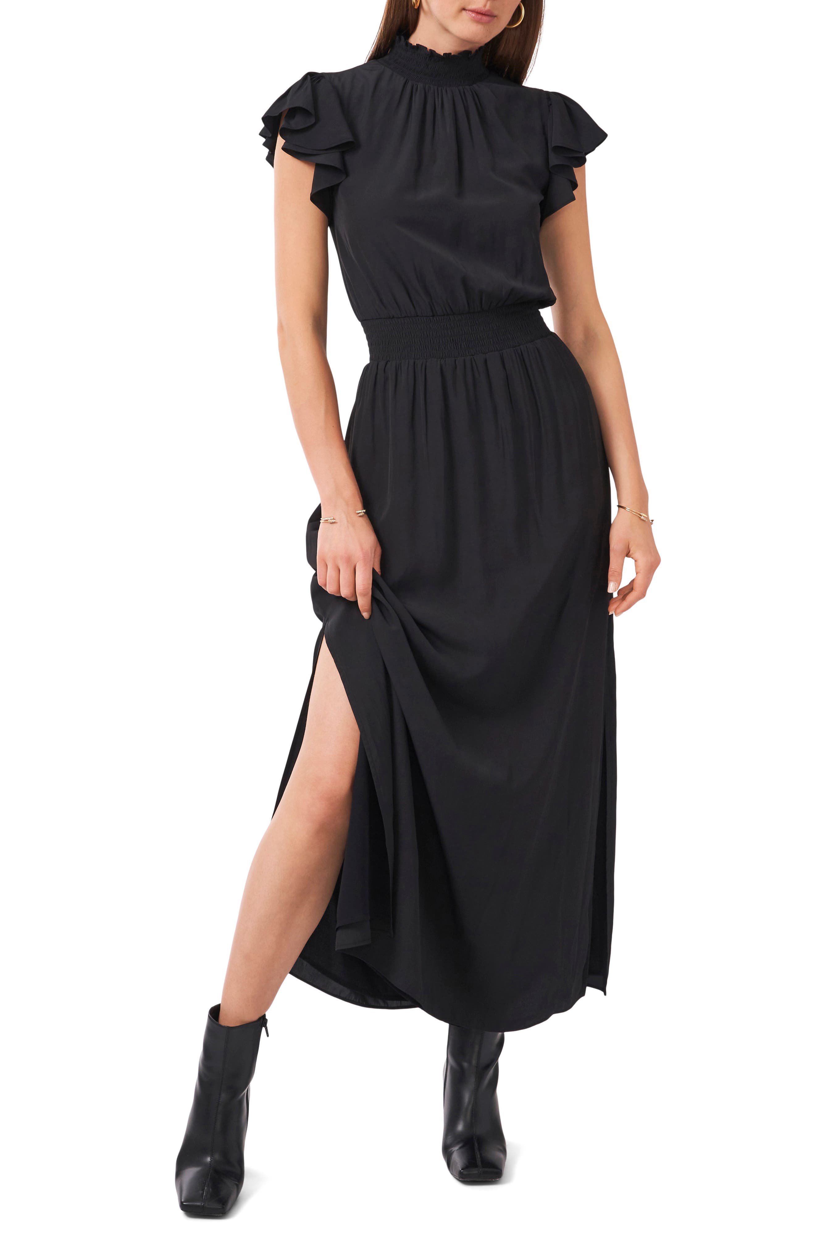 Flutter Sleeve Smocked Neck Dress - image 1