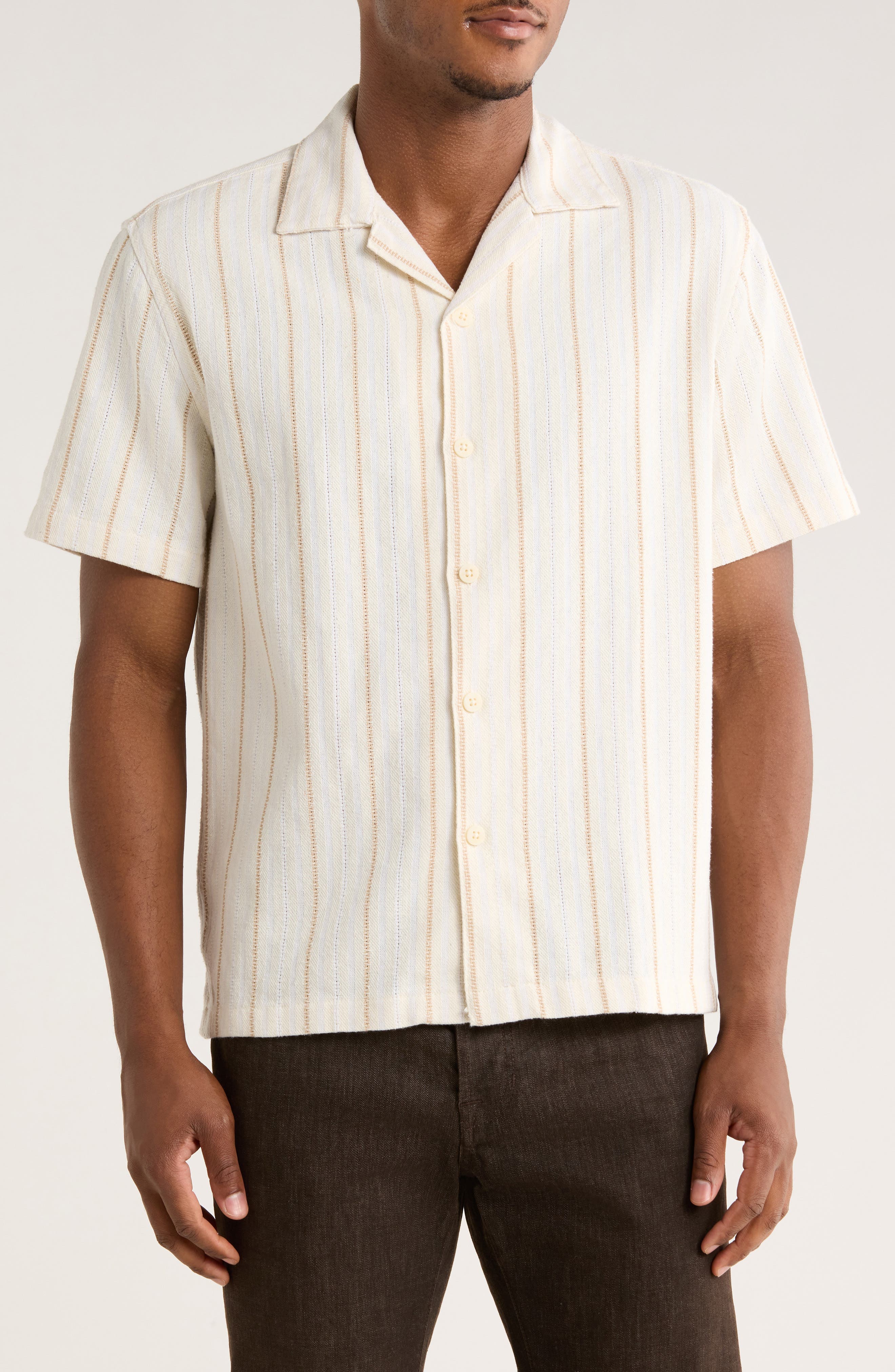 Relaxed Fit Stripe Textured Camp Shirt - image 1