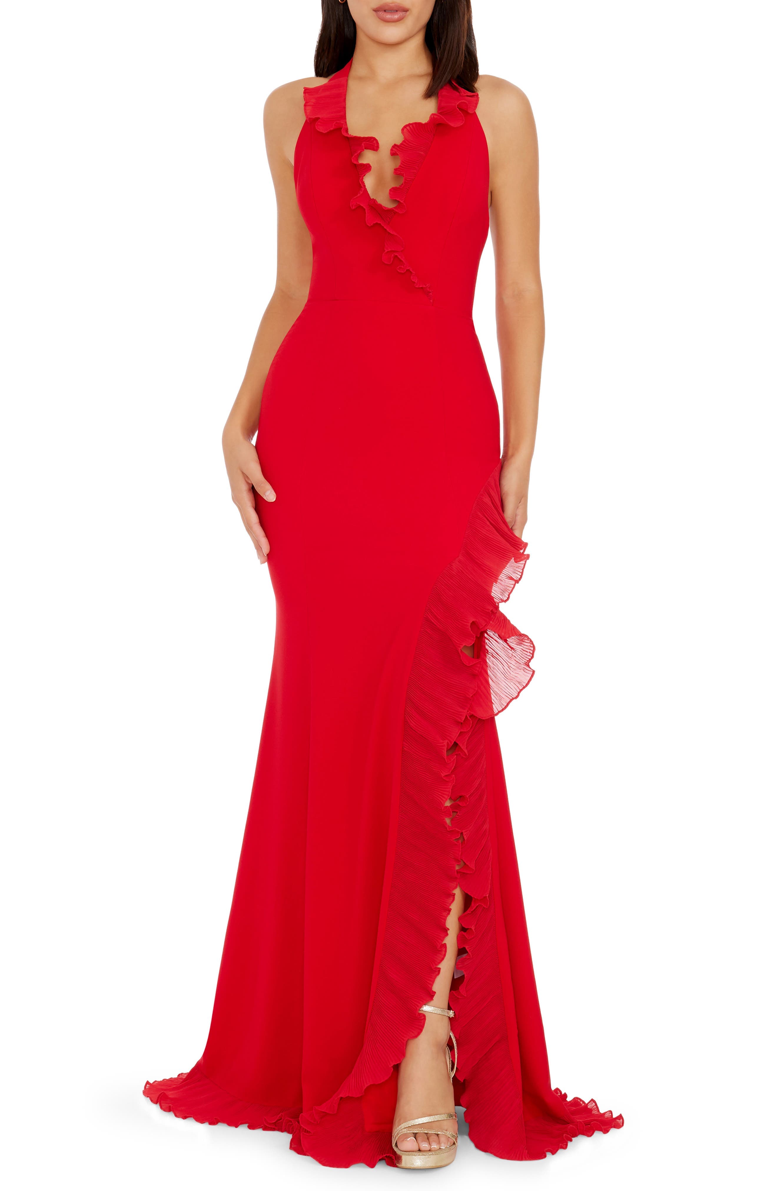 Kathleen Ruffle Halter Gown with Train - image 1