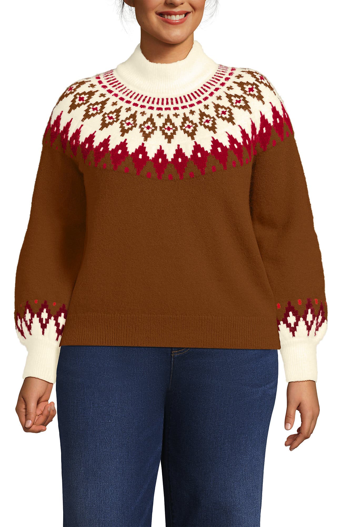 Plus Size Fuzzy Turtleneck Lantern Sleeve Sweater - image 1