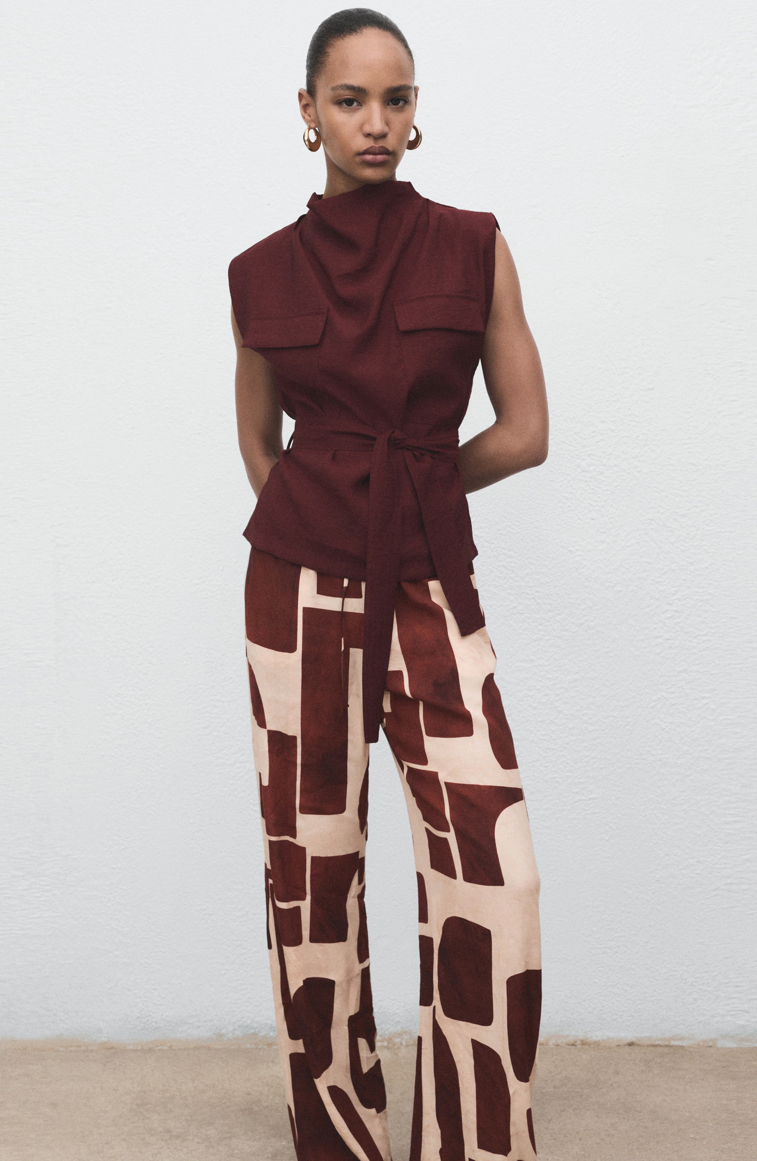 Geometric Print Wide Leg Drawstring Pants - image 2