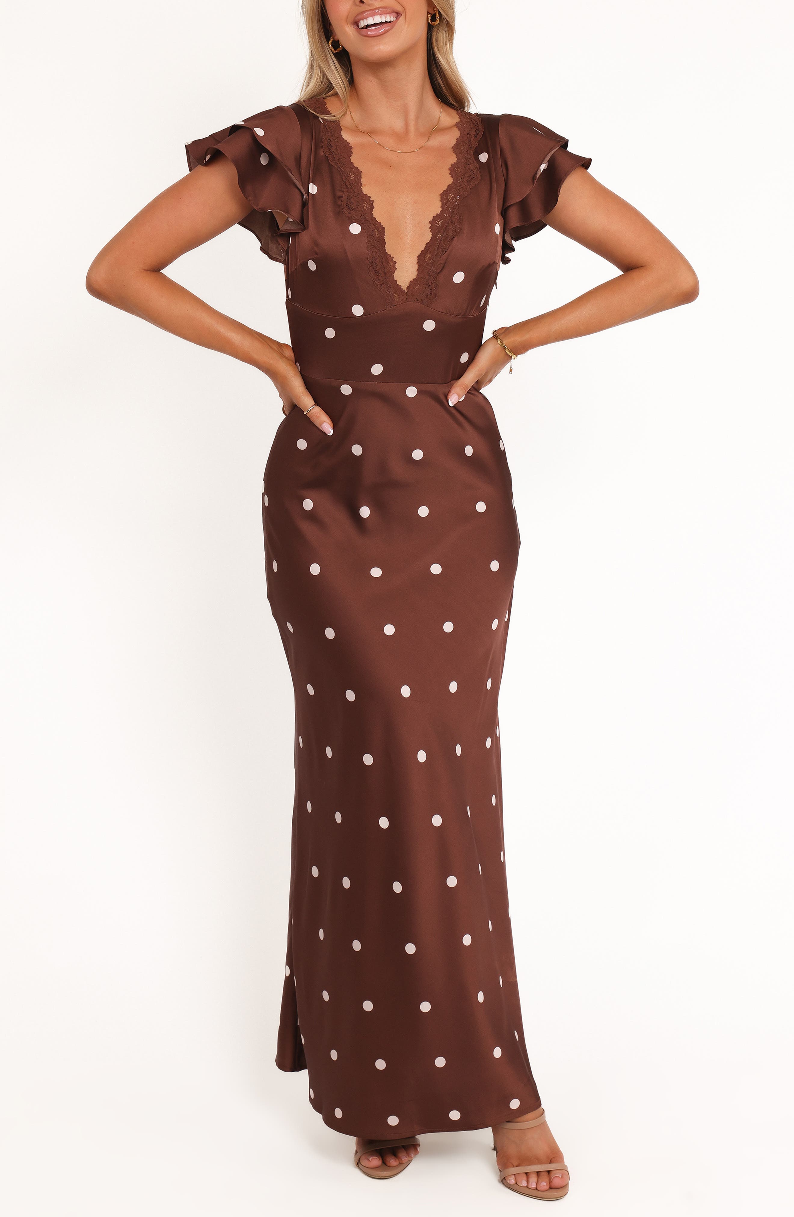 Arella Dot Satin Maxi Dress - image 1