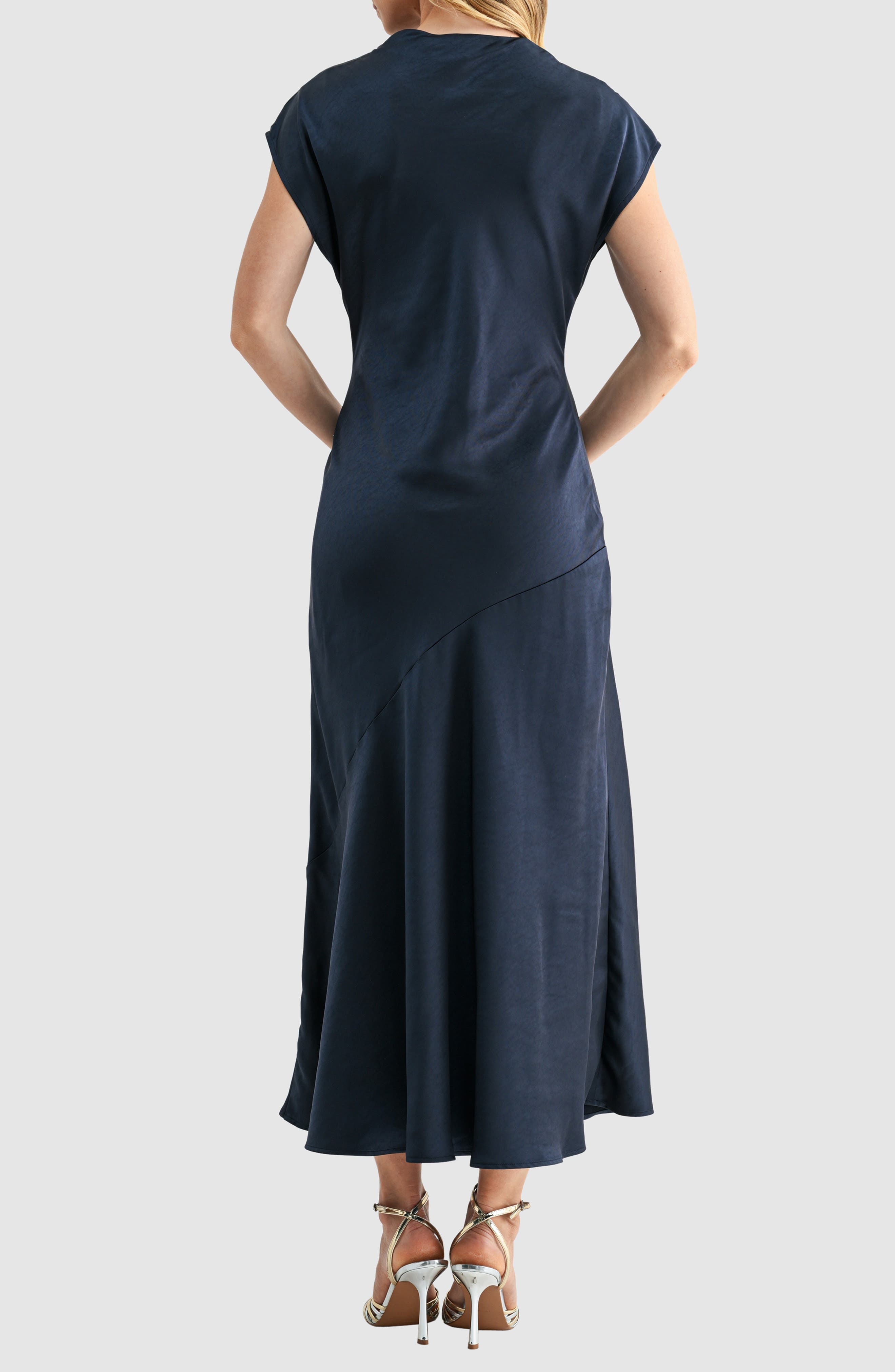 Short Sleeve Asymmetric Hem Satin Maxi Dress - image 2