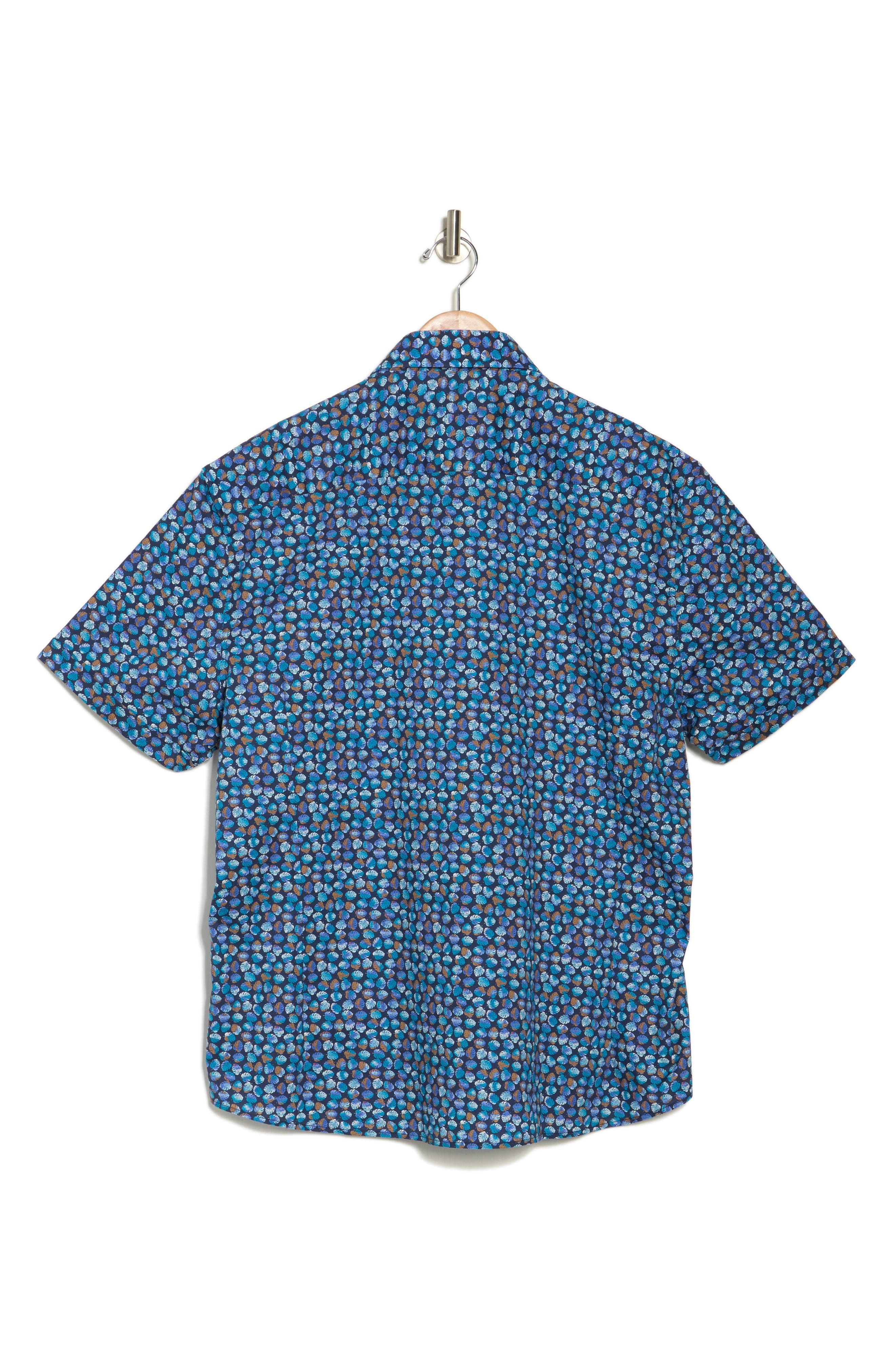 Palm Print Stretch Cotton Short Sleeve Button-Up Shirt - image 2
