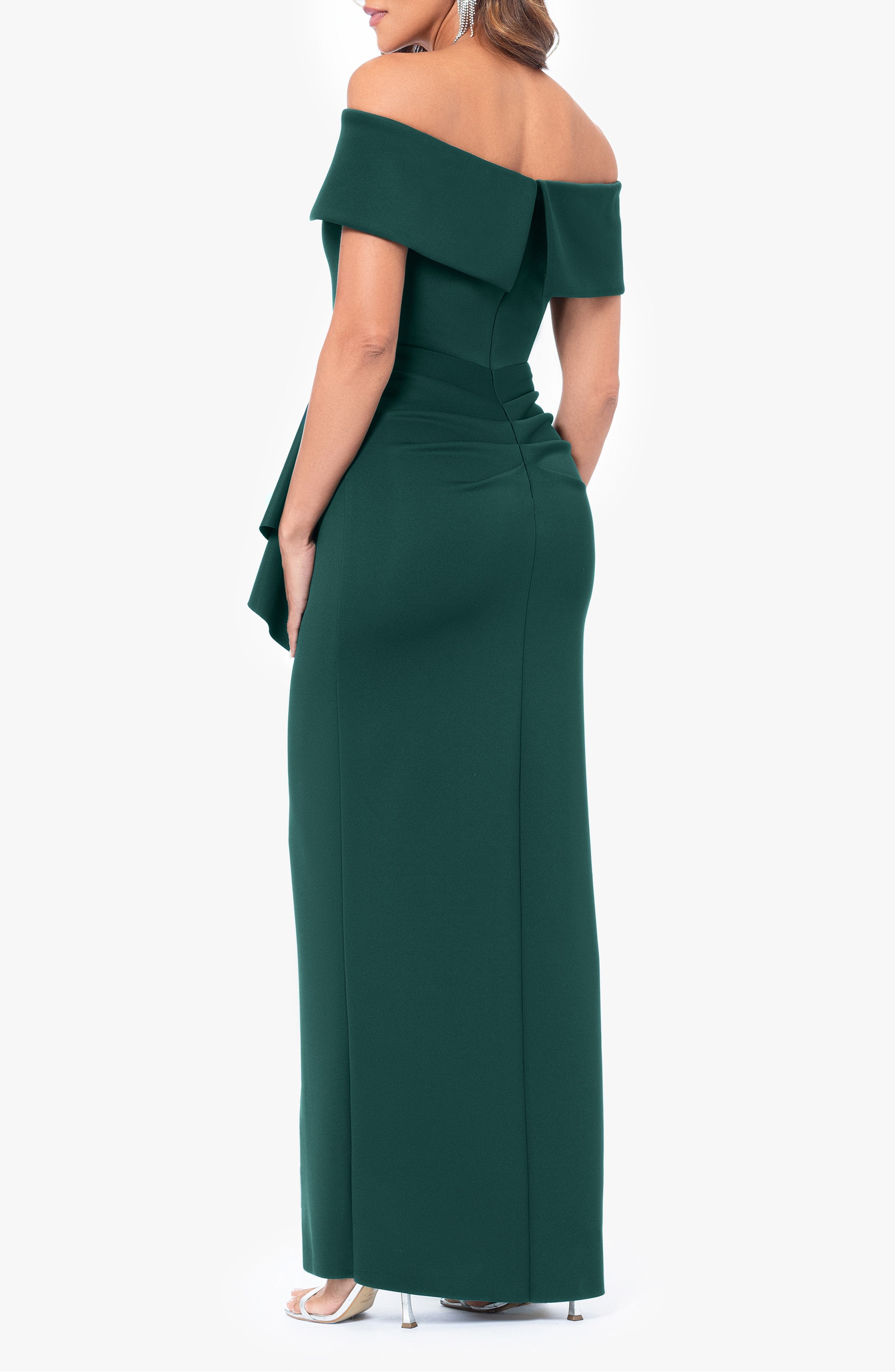 Side Ruffle Off the Shoulder Scuba Knit Gown - image 2