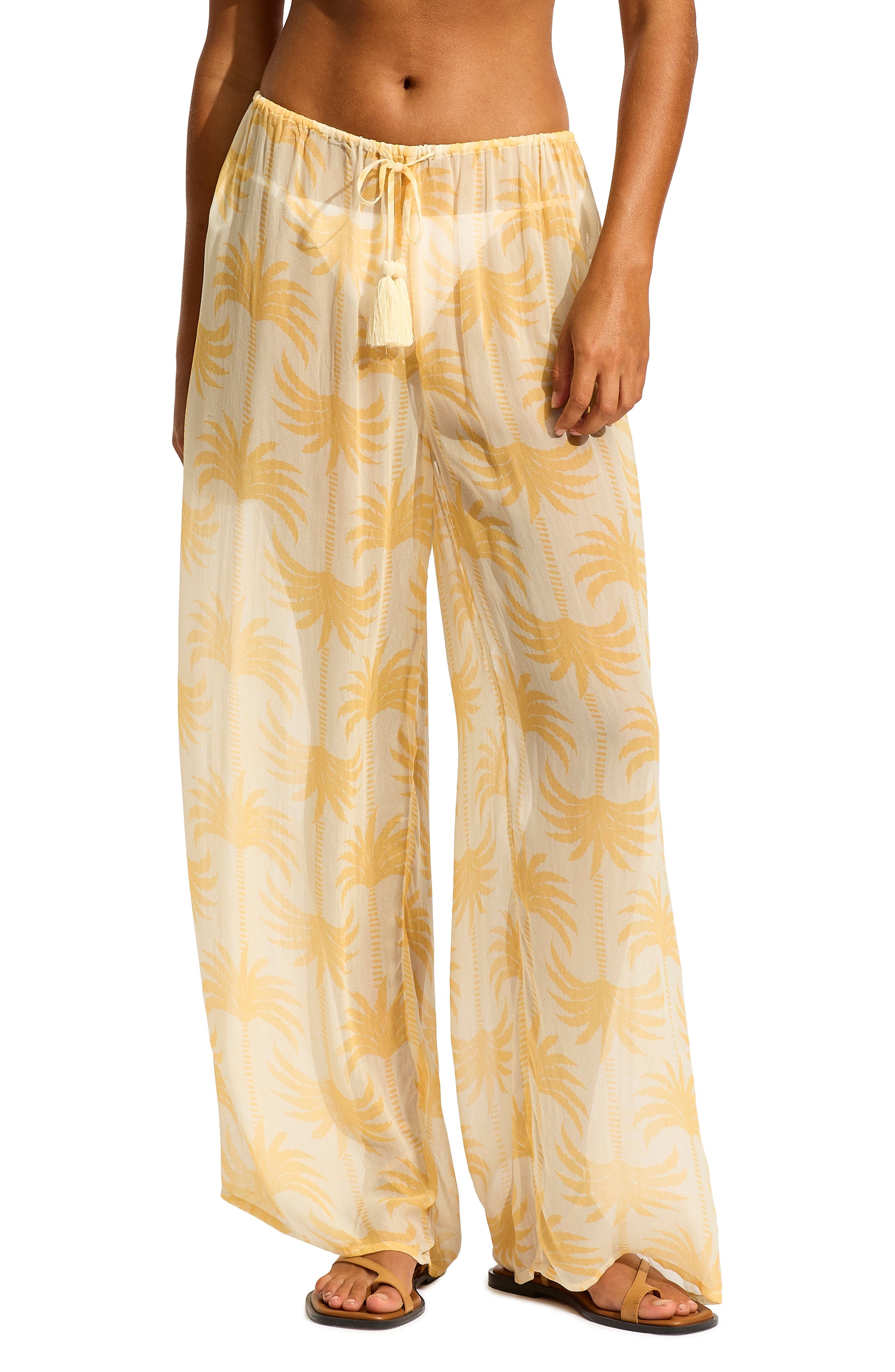 Wide Leg Cover-Up Drawstring Pants - image 1