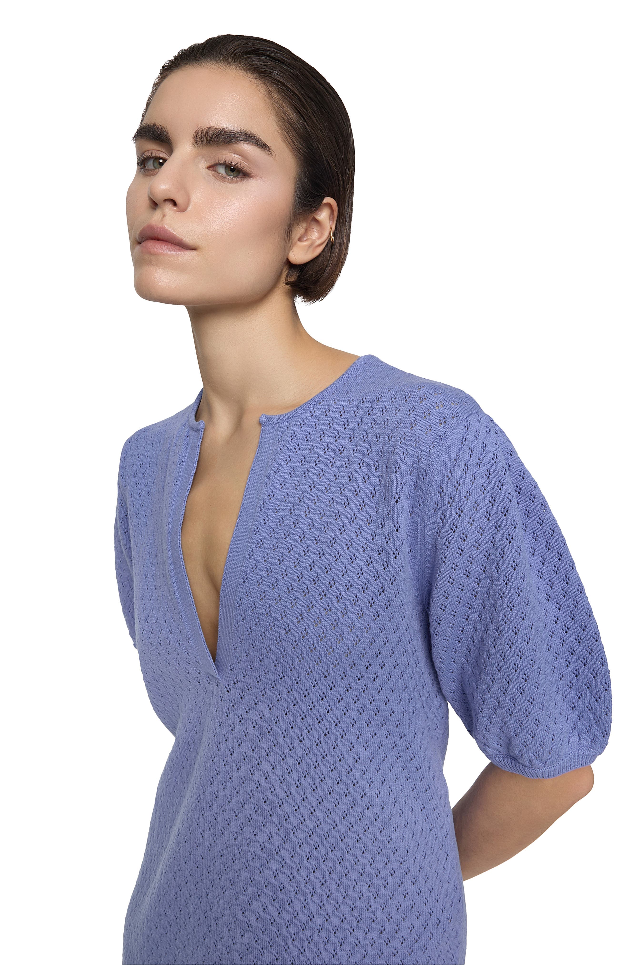 Carisa Puff Sleeve Pointelle Sweater Dress - image 2