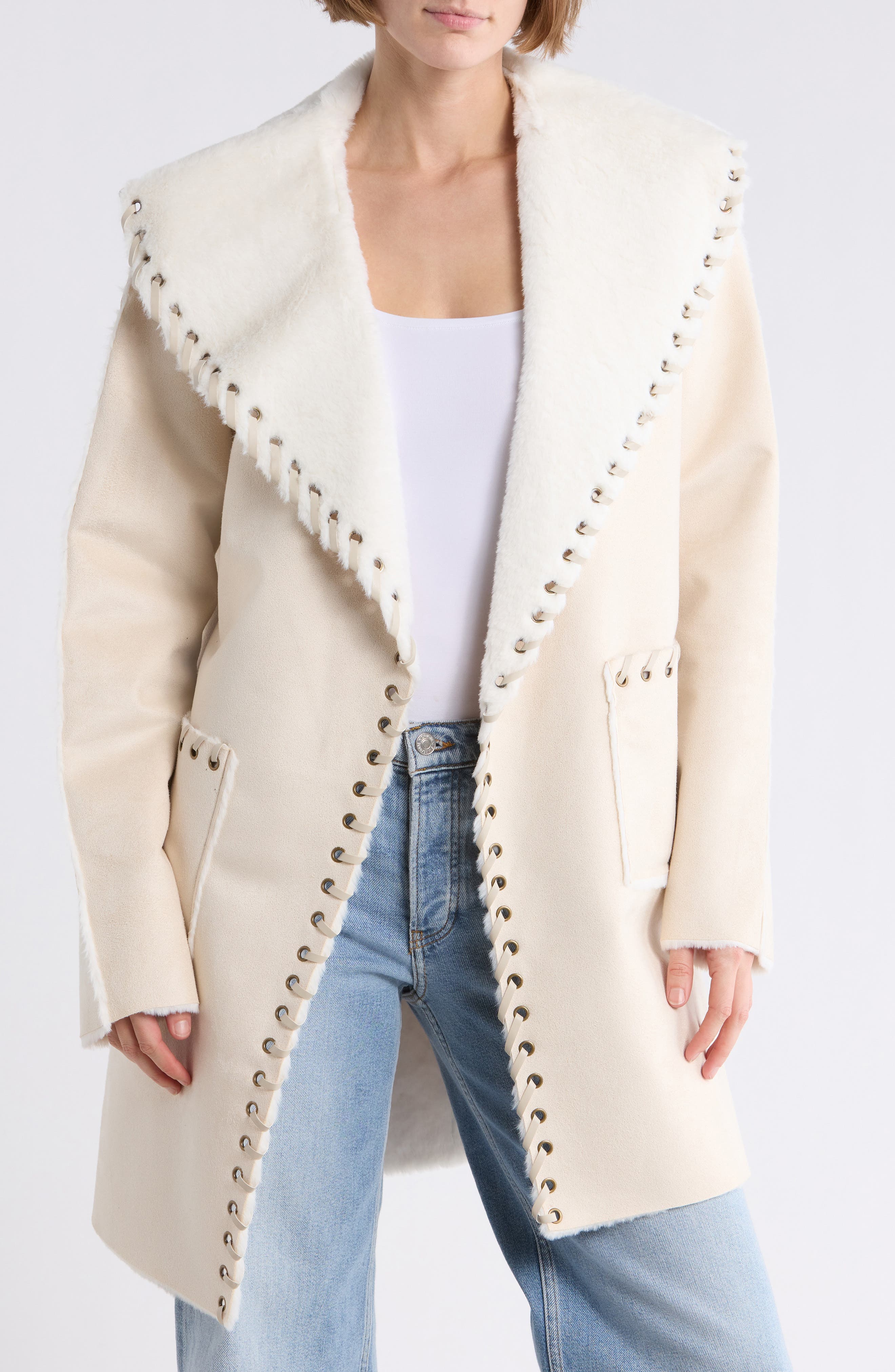 Talita Whipstitch Faux Fur Coat - image 1