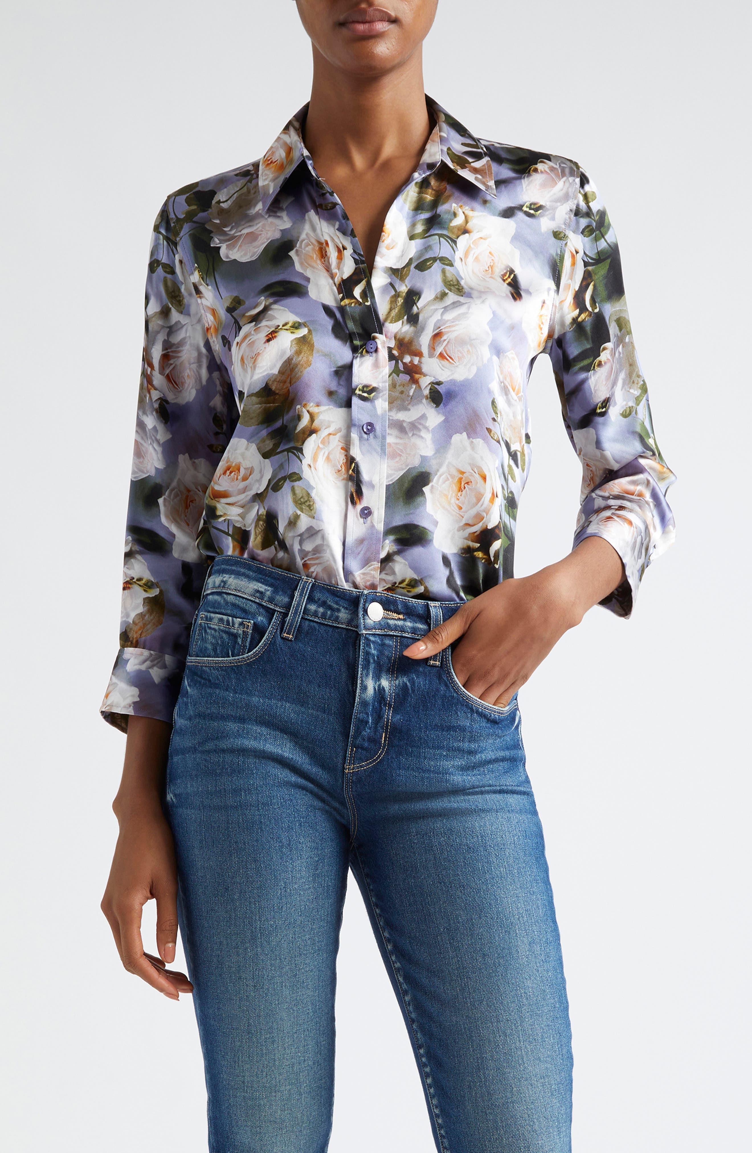 Dani Floral Silk Charmeuse Blouse - image 1
