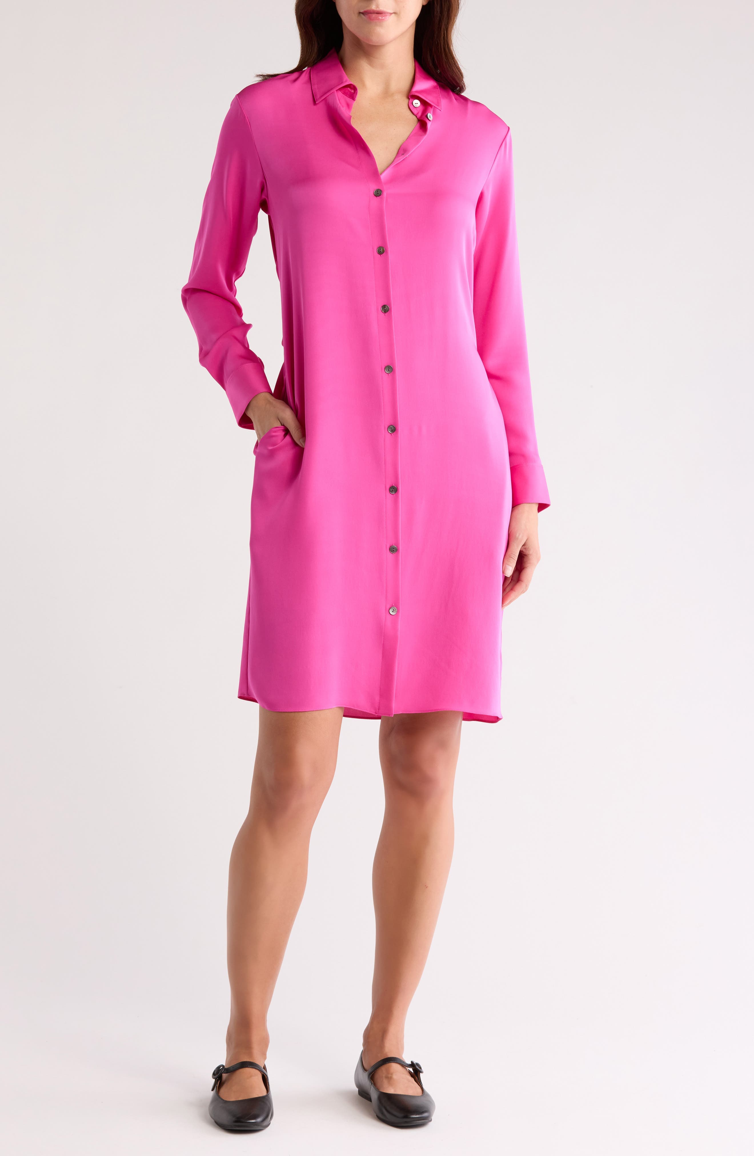Modern Long Sleeve Silk Shirtdress - image 1