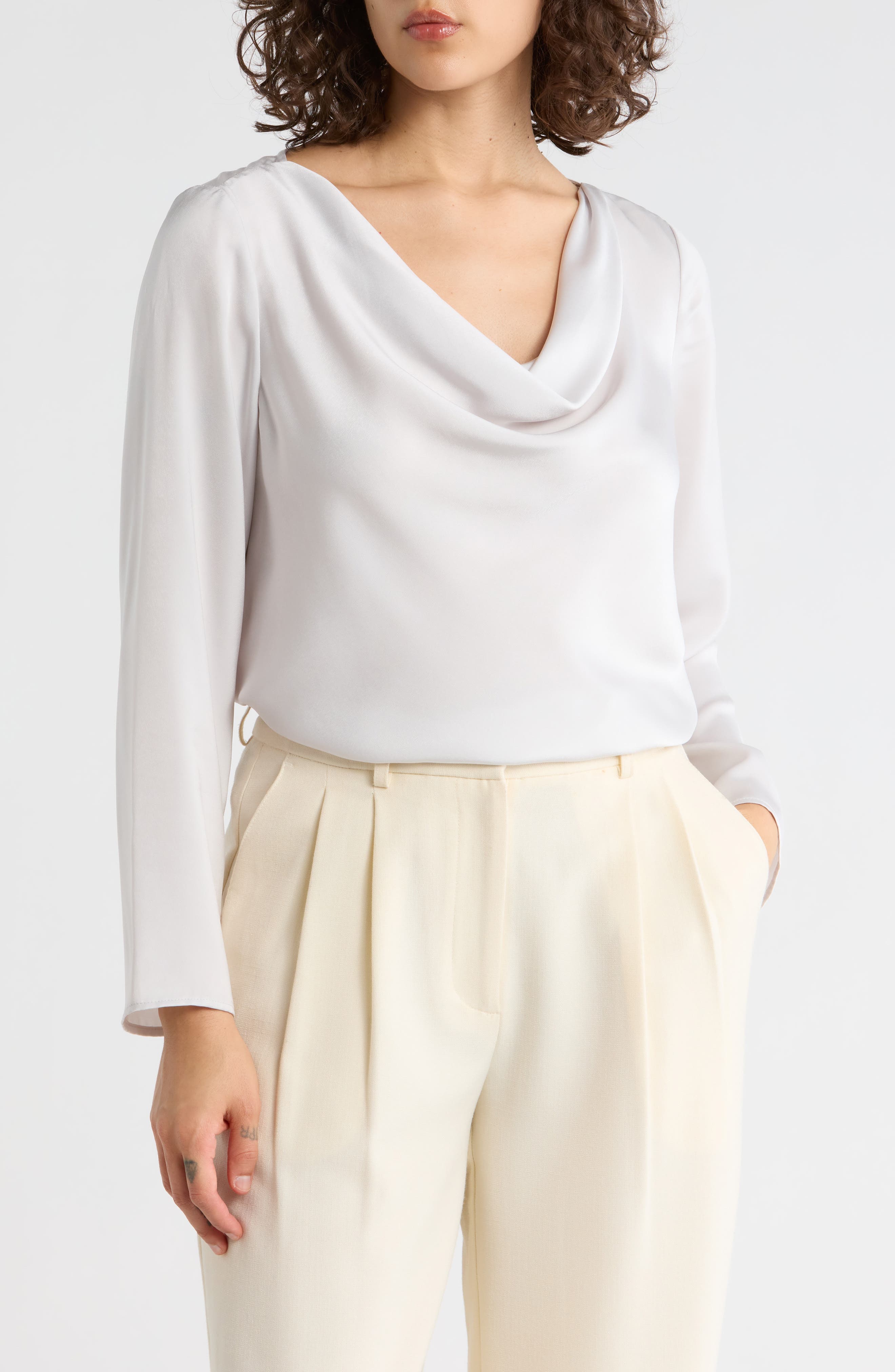 Cowl Neck Long Sleeve Satin Top - image 3