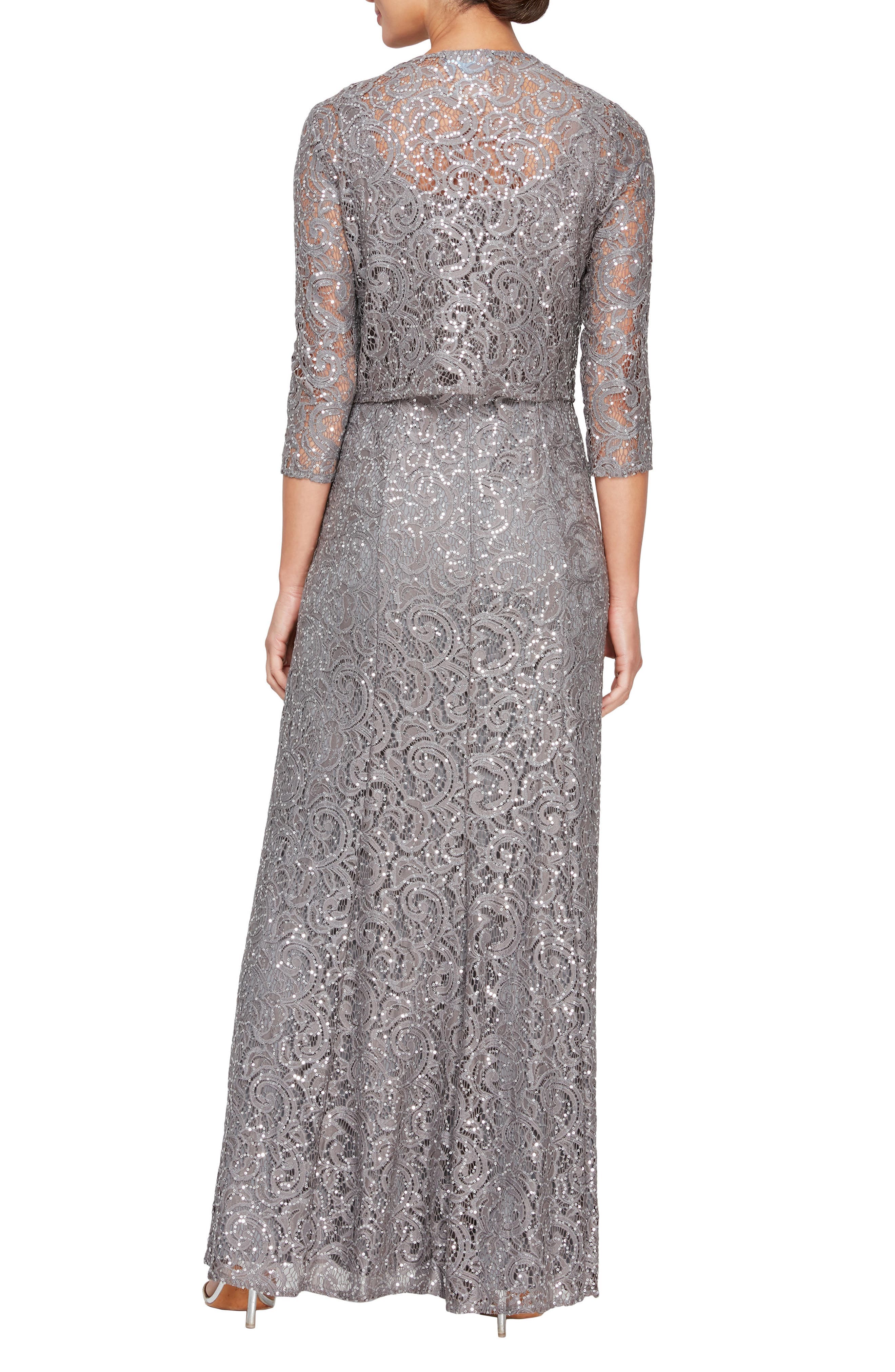 Two-Piece Sequin Lace Gown & Jacket - image 2