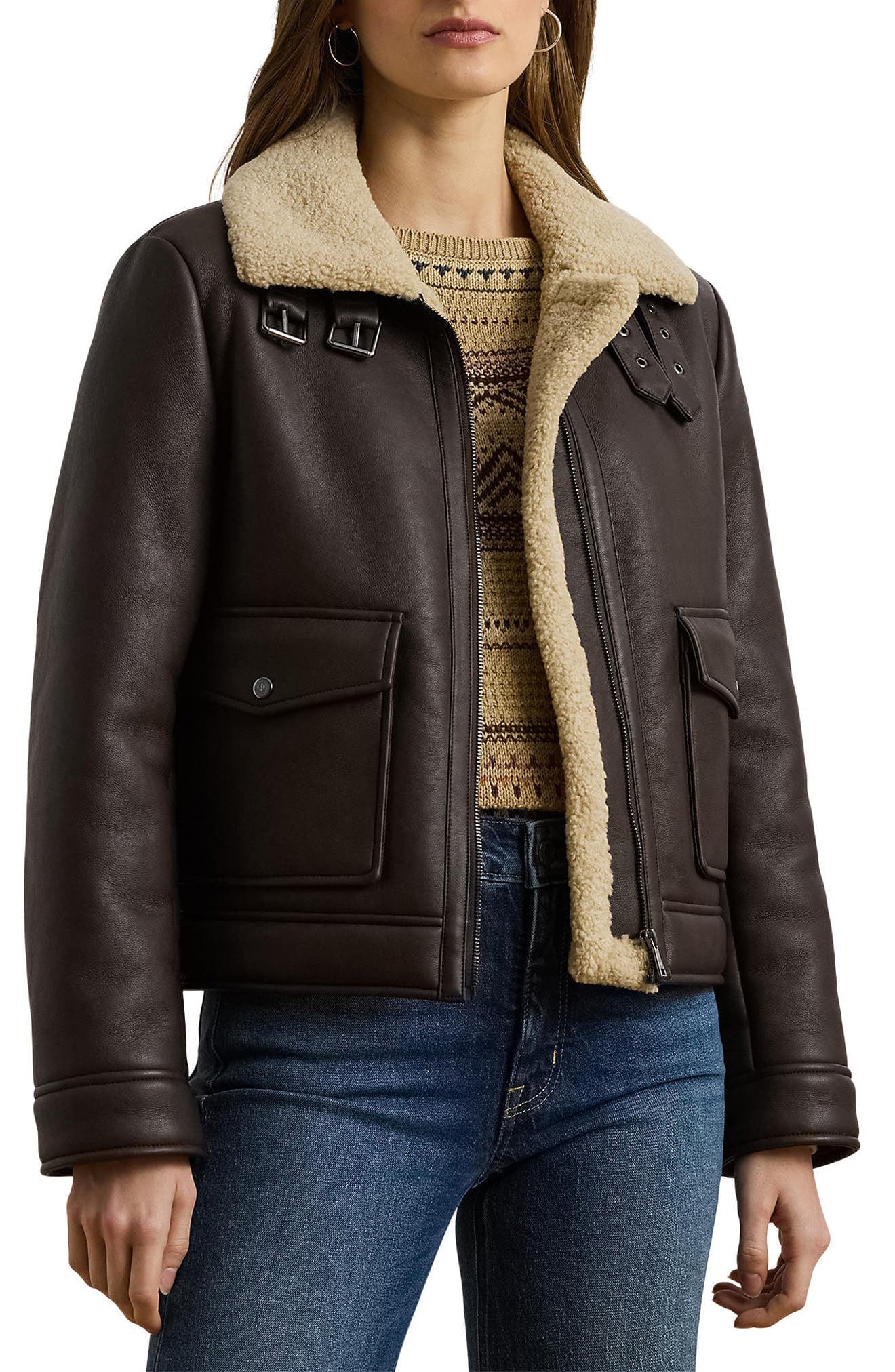 Faux Leather & Faux Shearling Bomber Jacket - image 1