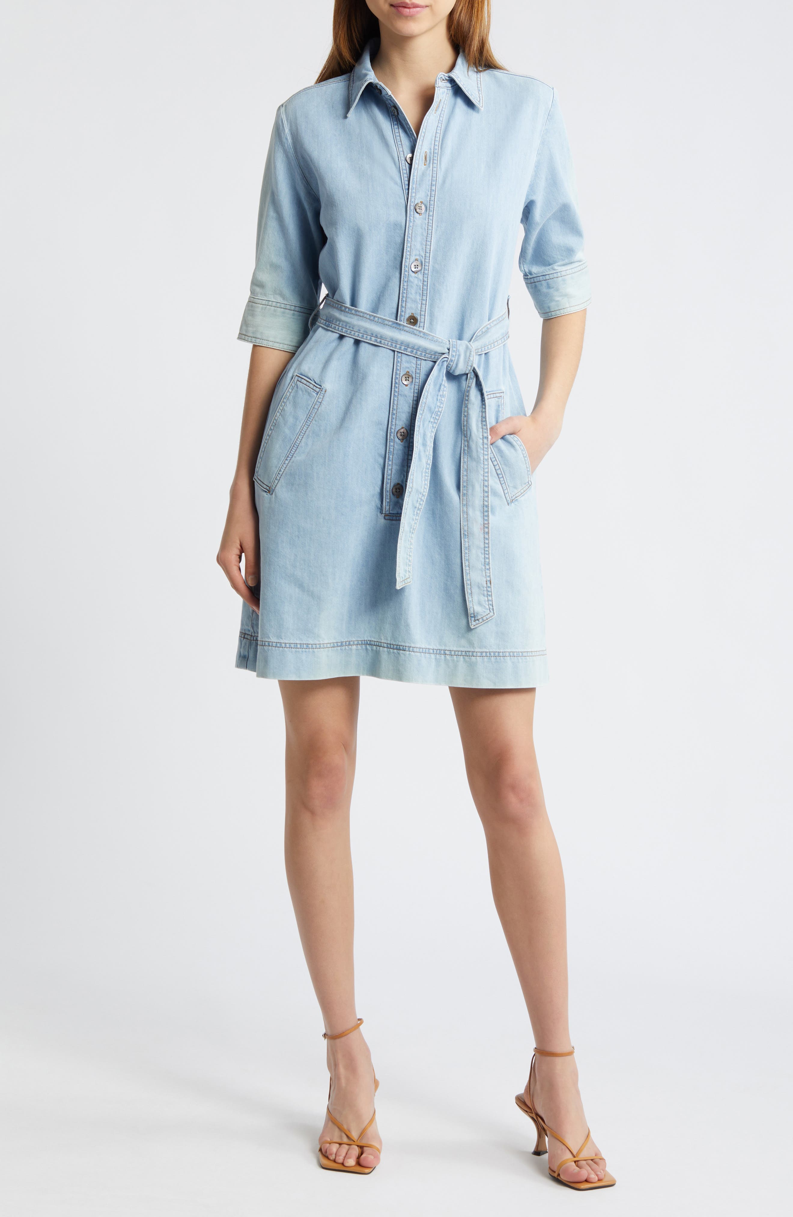 Tie Belt Denim Shirtdress - image 1