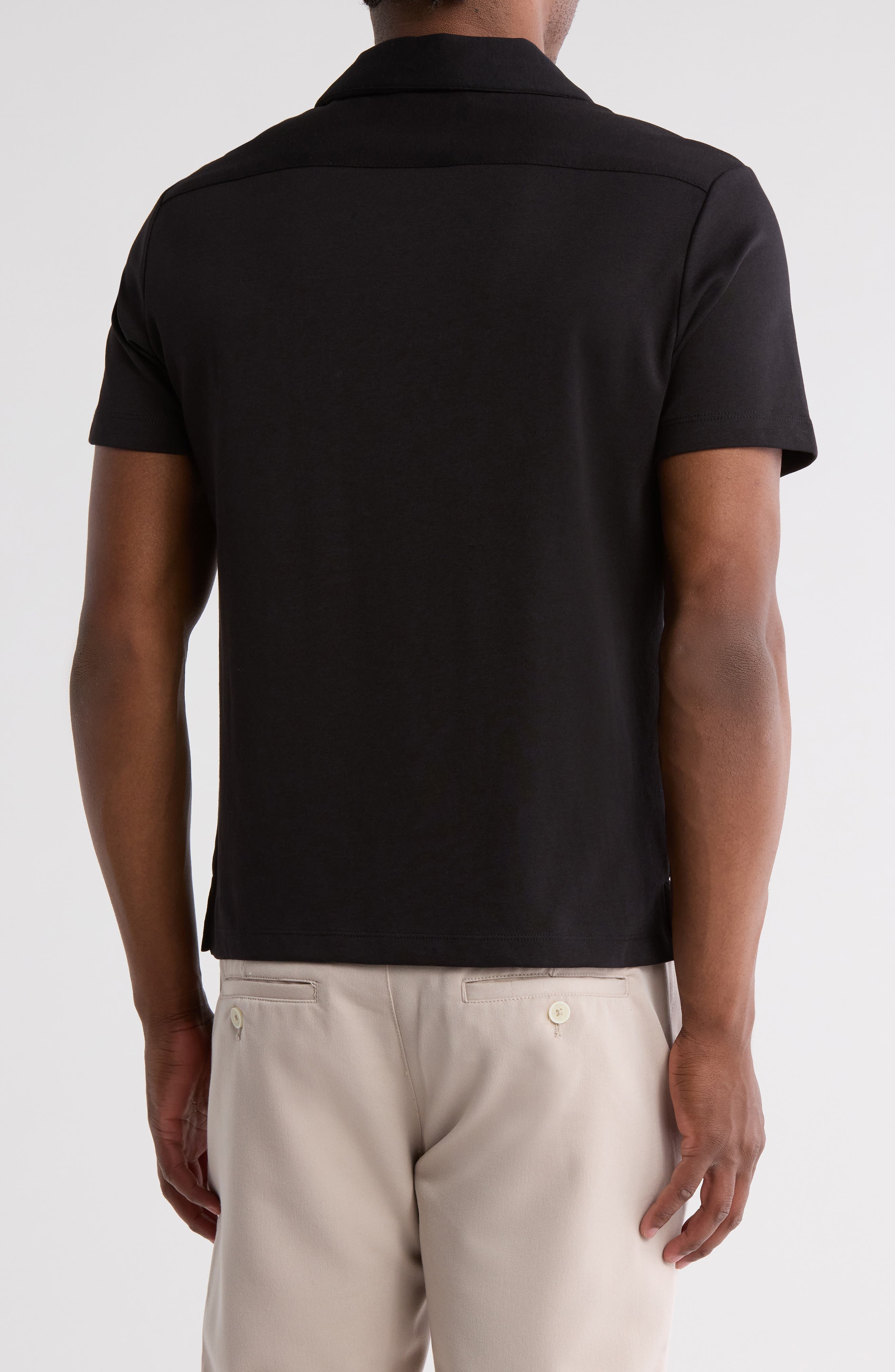 Solid Black Knit Cotton Blend Camp Shirt - image 2