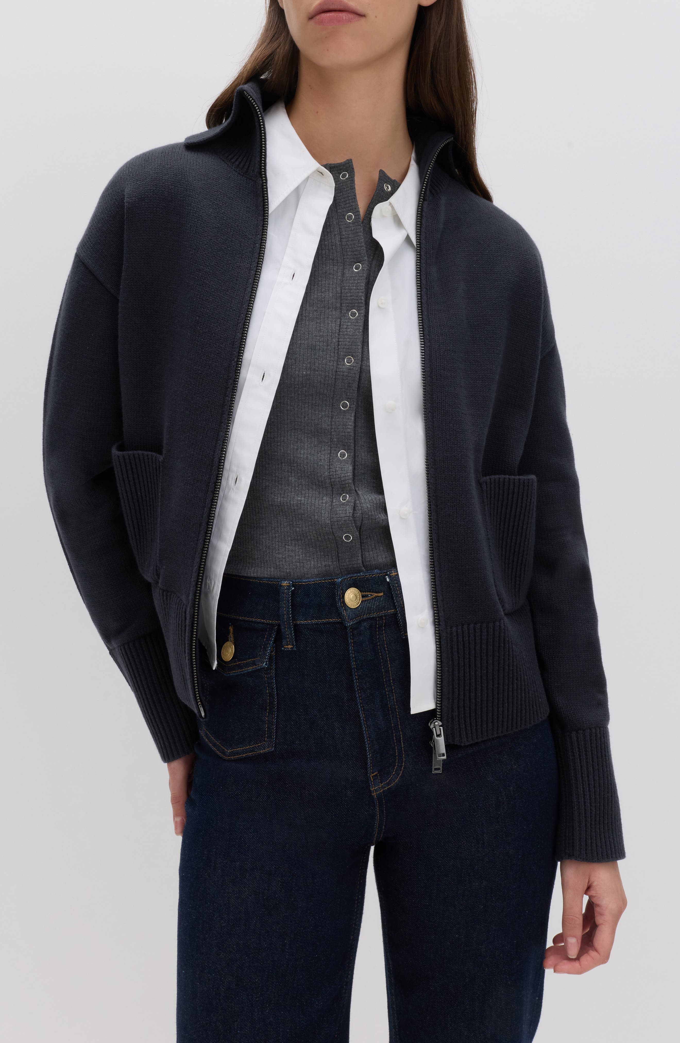 Point Collar Knit Cotton & Wool Blend Jacket - image 2