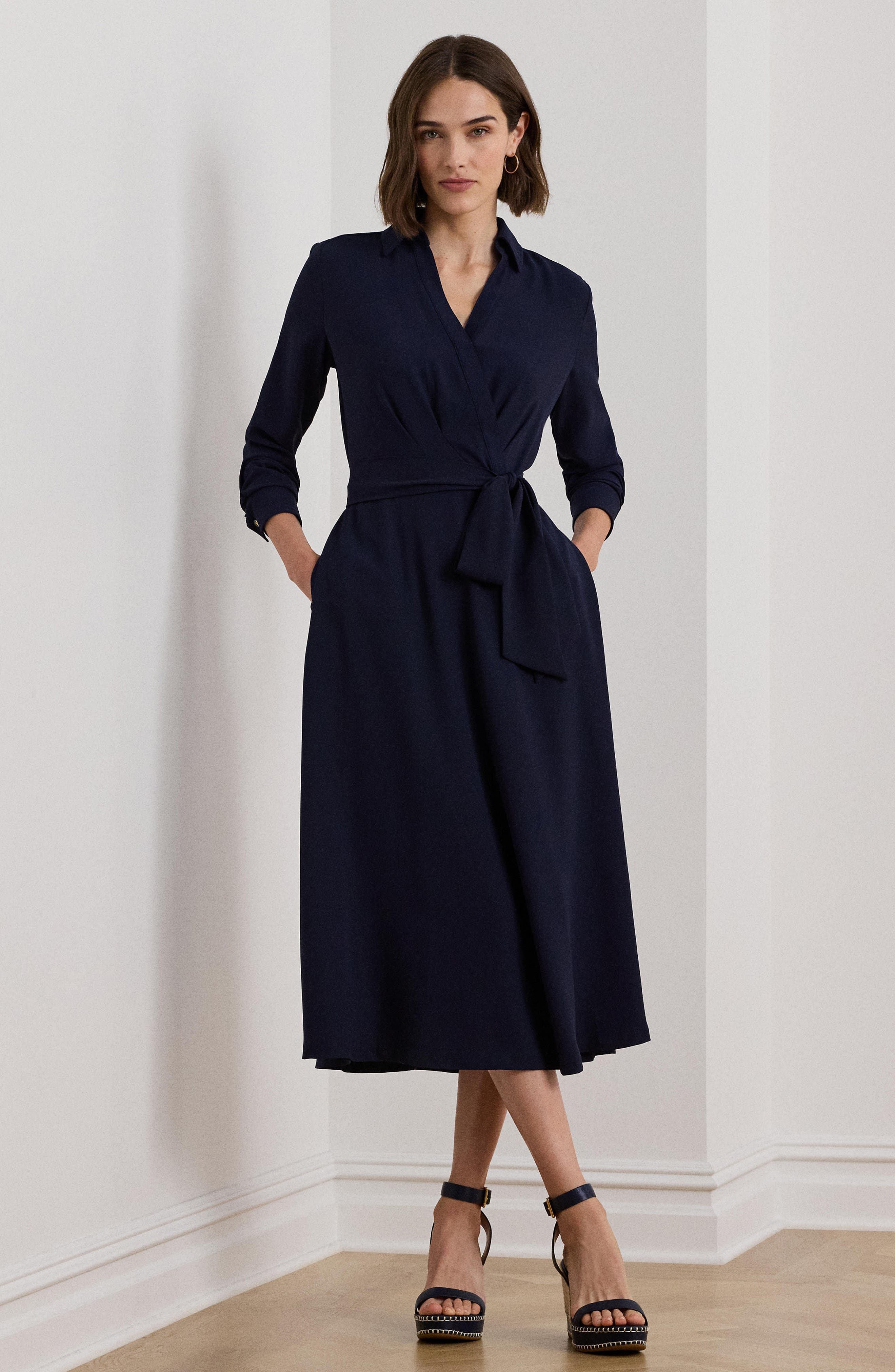 Surplice Long Sleeve Georgette Midi Dress - image 2