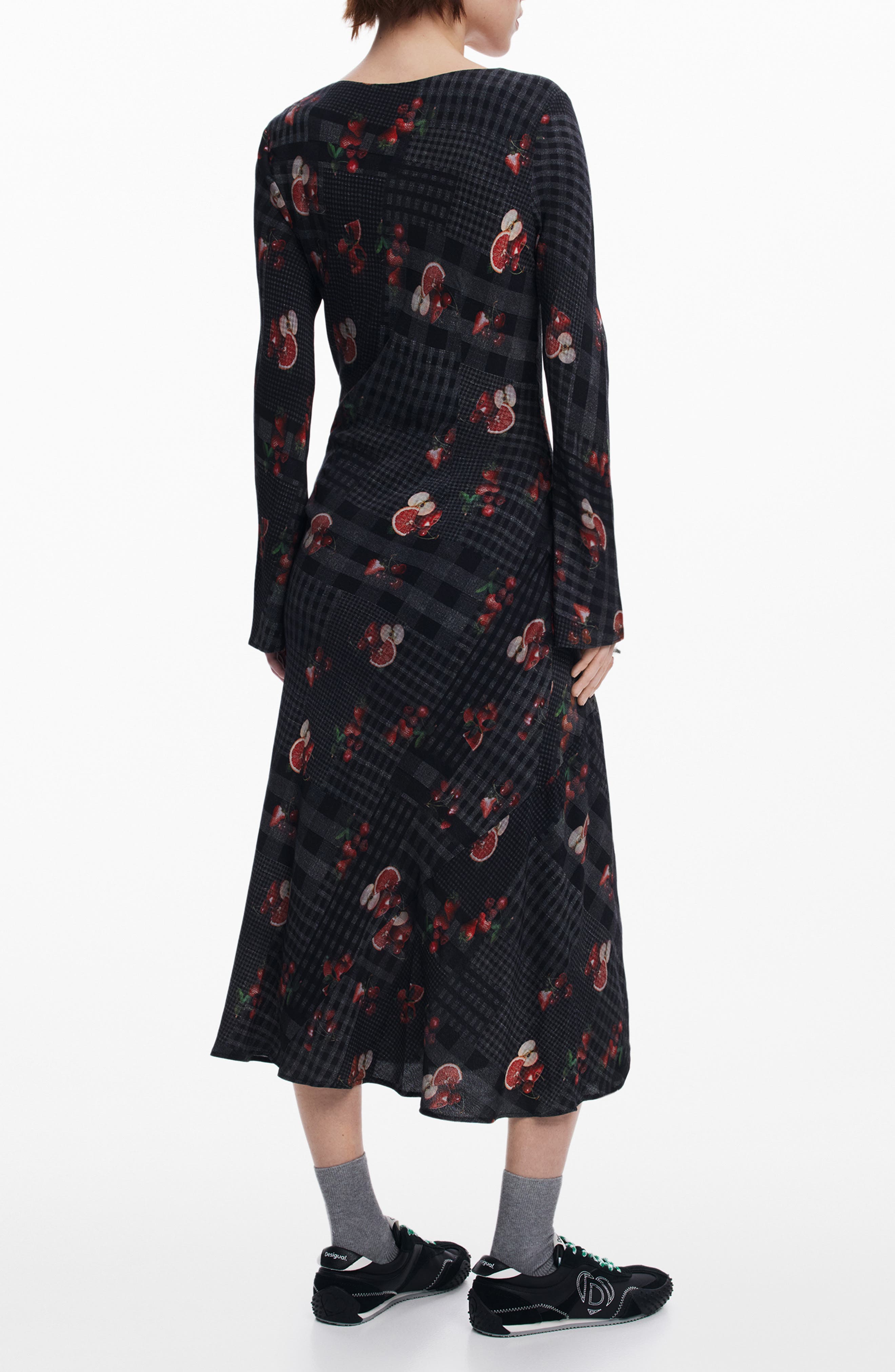 Mixed Print Long Sleeve Midi Dress - image 2