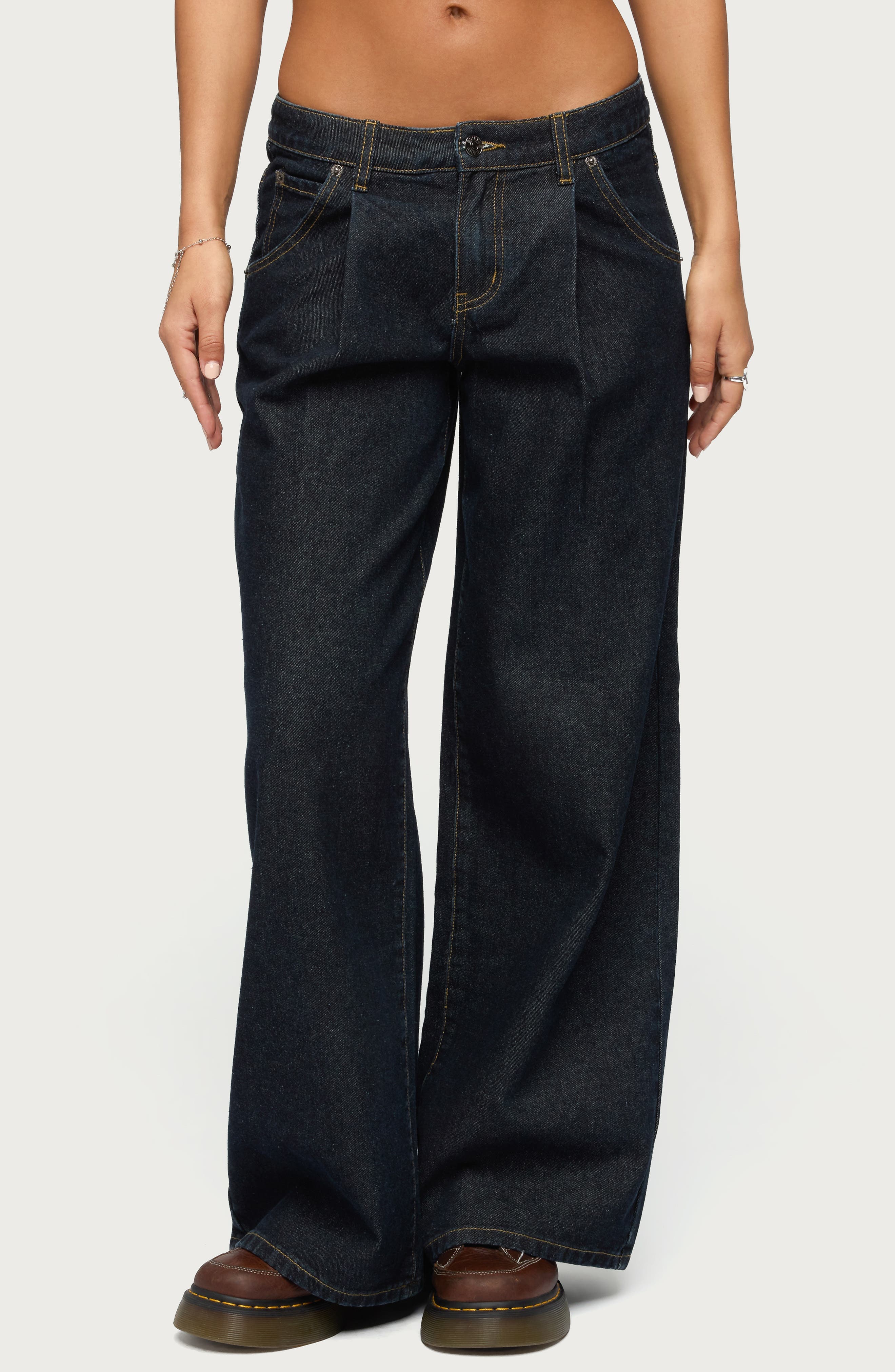 Pleated Low Rise Wide Leg Jeans - image 1