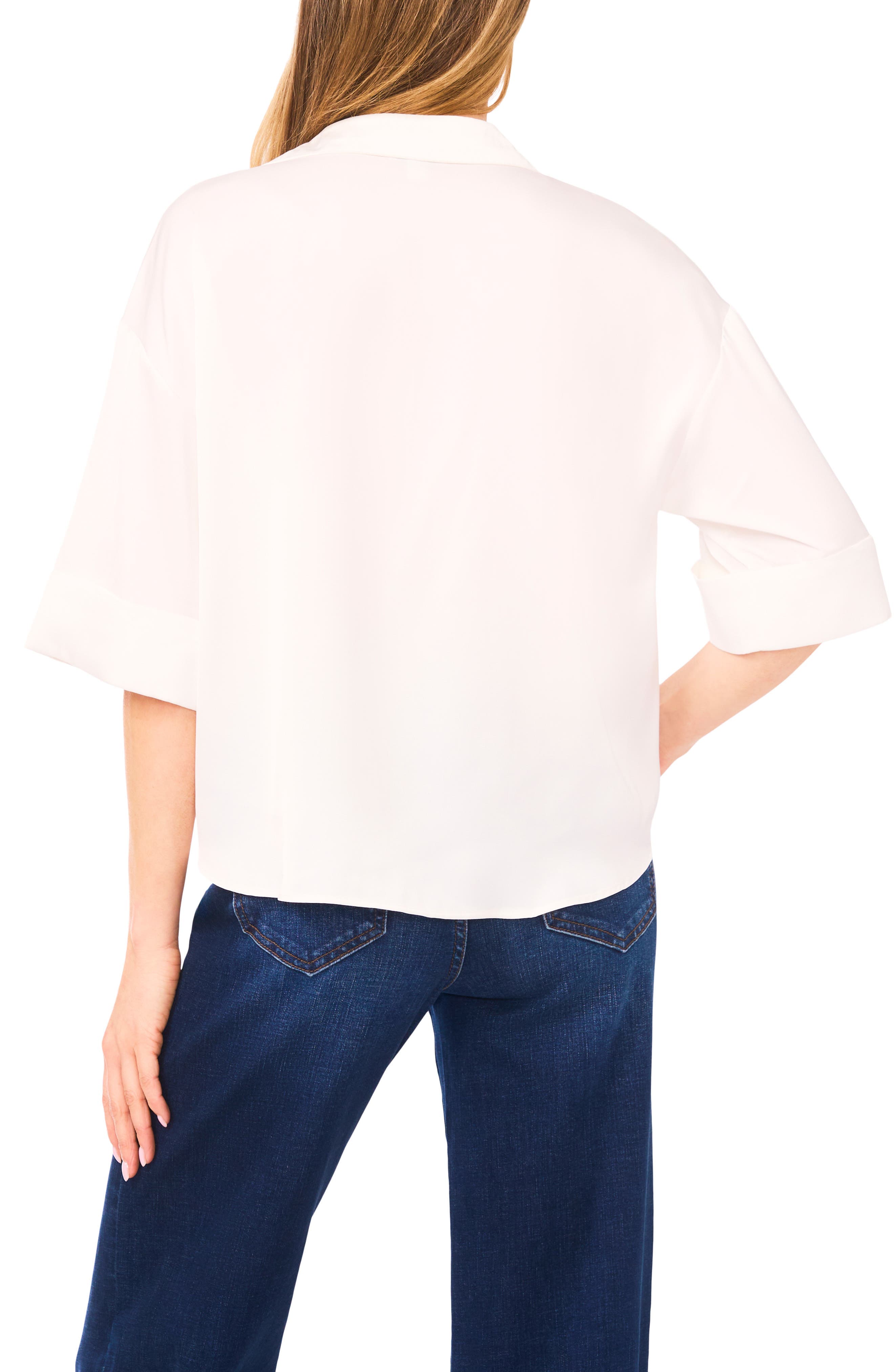 Three-Quarter Sleeve Satin Button-Up Shirt - image 2