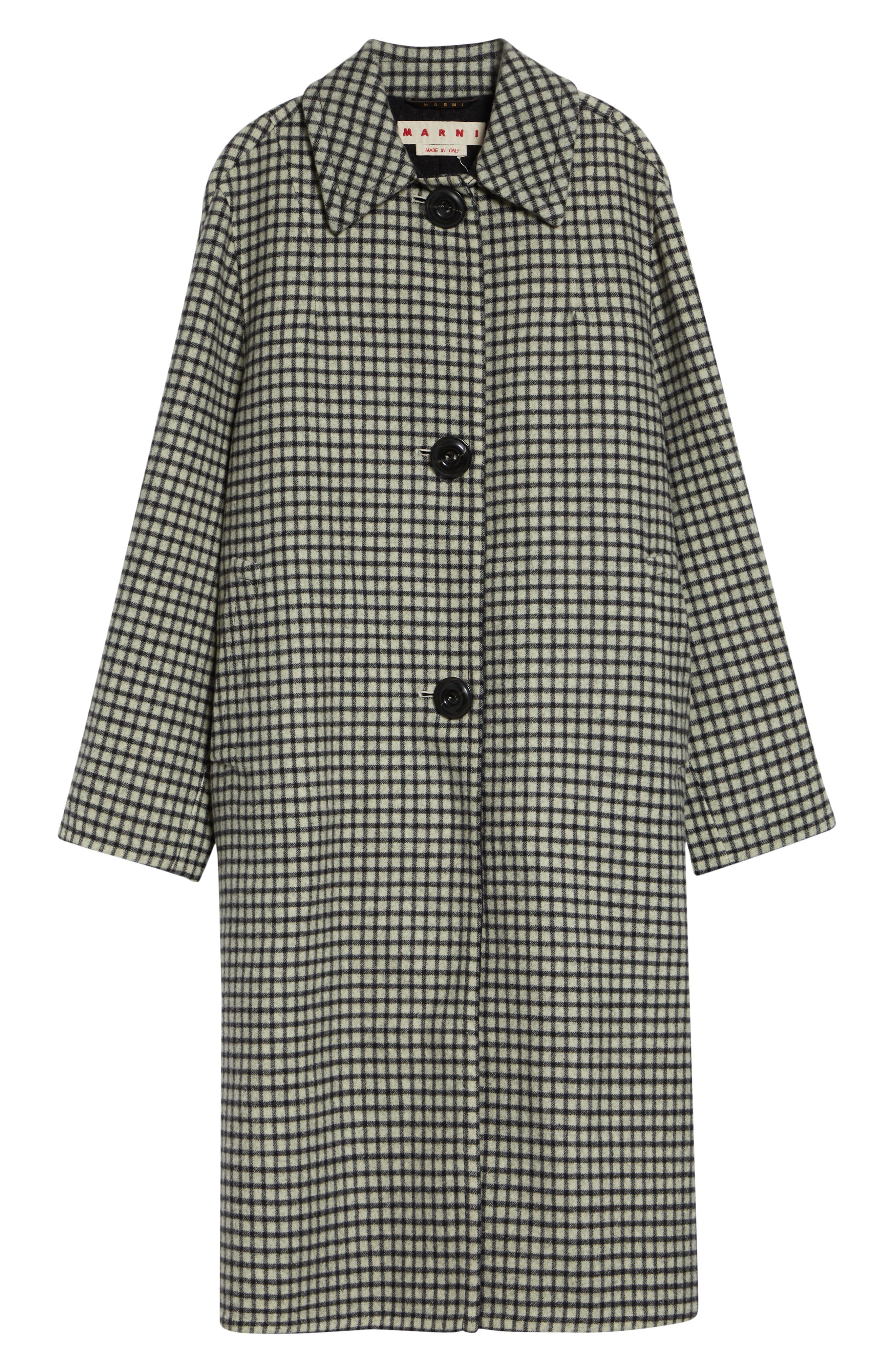 Check Longline Wool Coat
