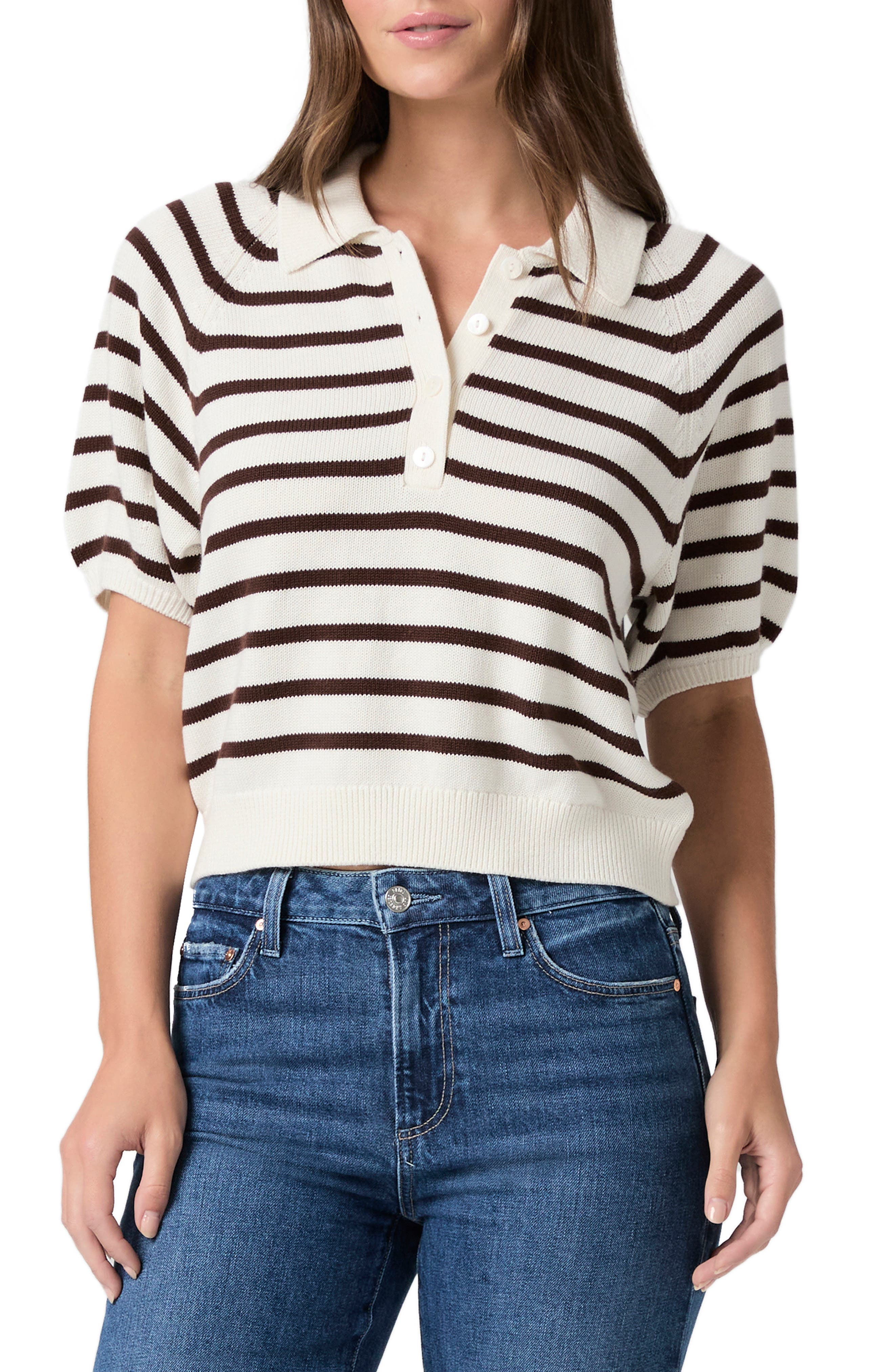 Birch Stripe Short Puff Sleeve Polo Sweater - image 1