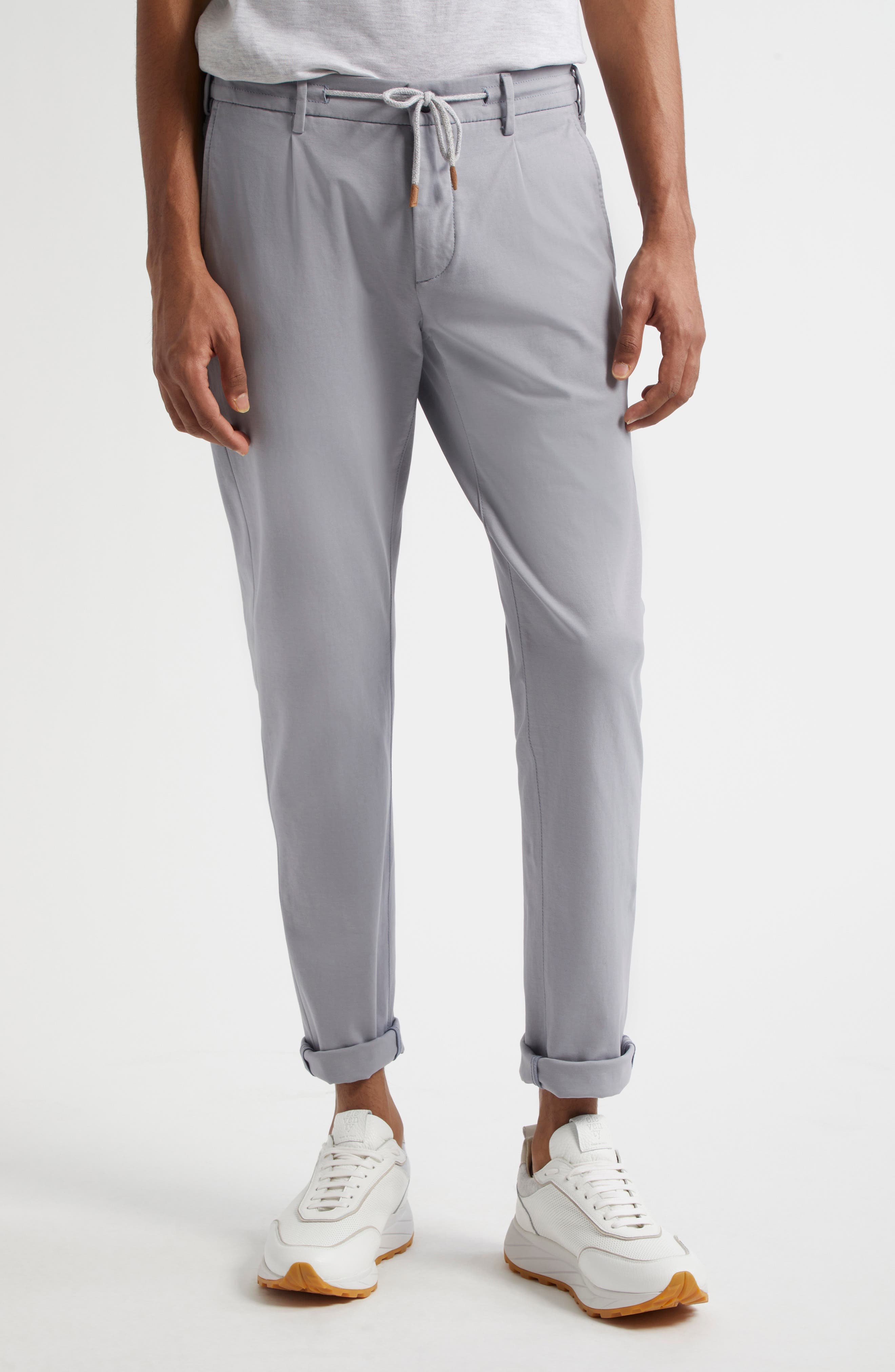 Pleated Drawstring Waist Stretch Cotton Blend Pants - image 1