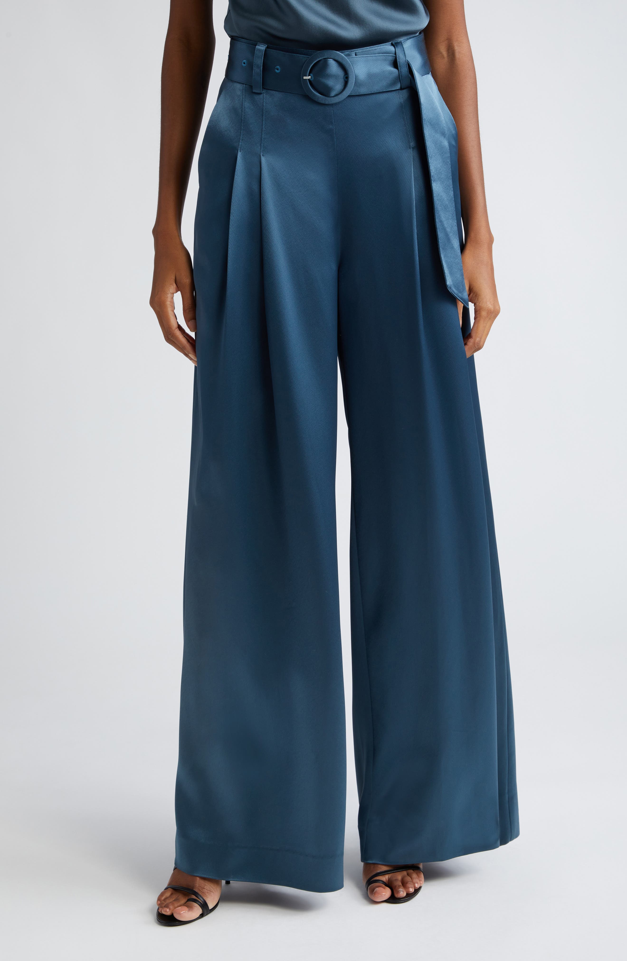 Shauna Belted Satin Wide Leg Pants - image 1