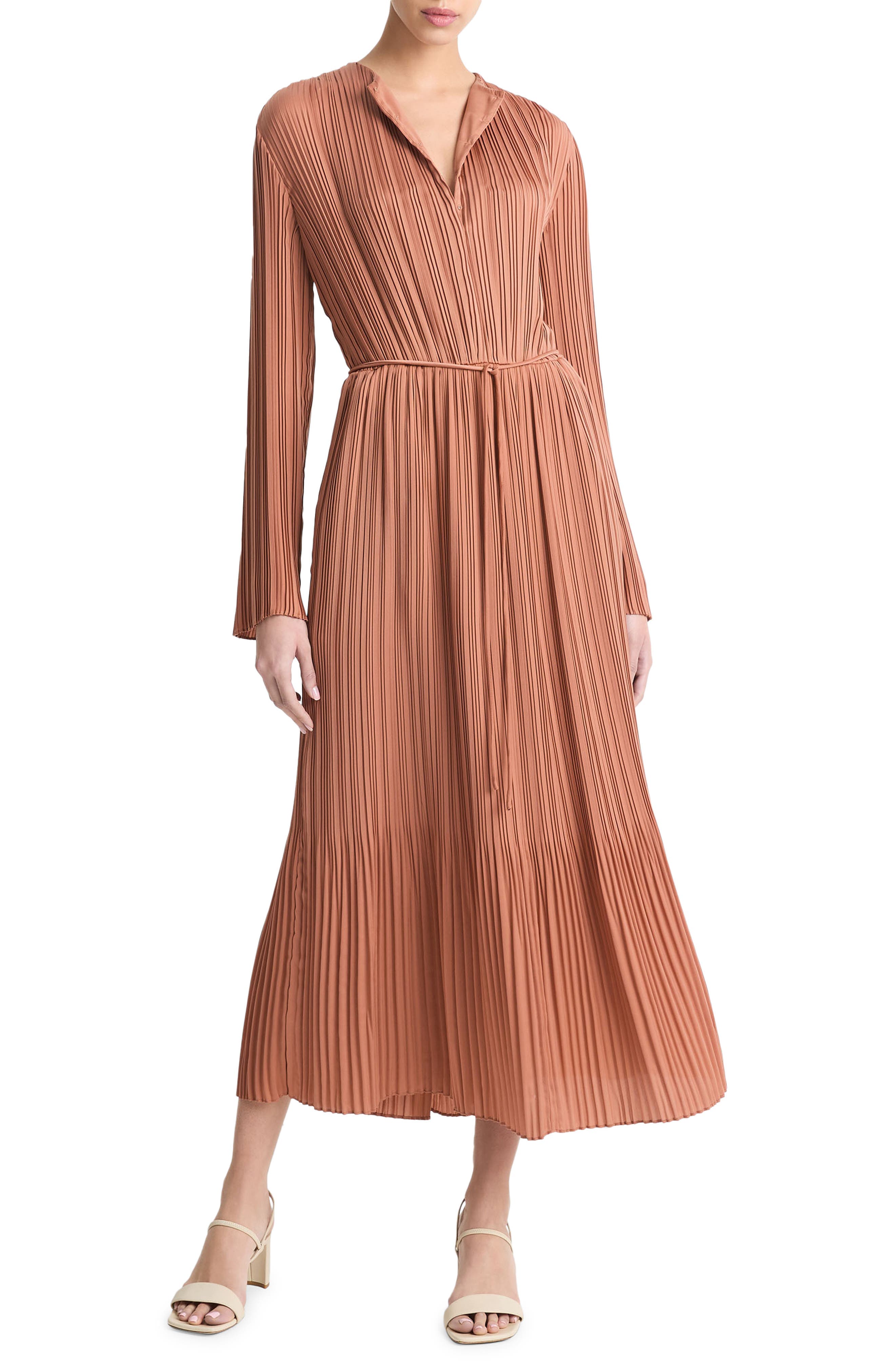 Variegated Pleat Long Sleeve Midi Dress - image 1