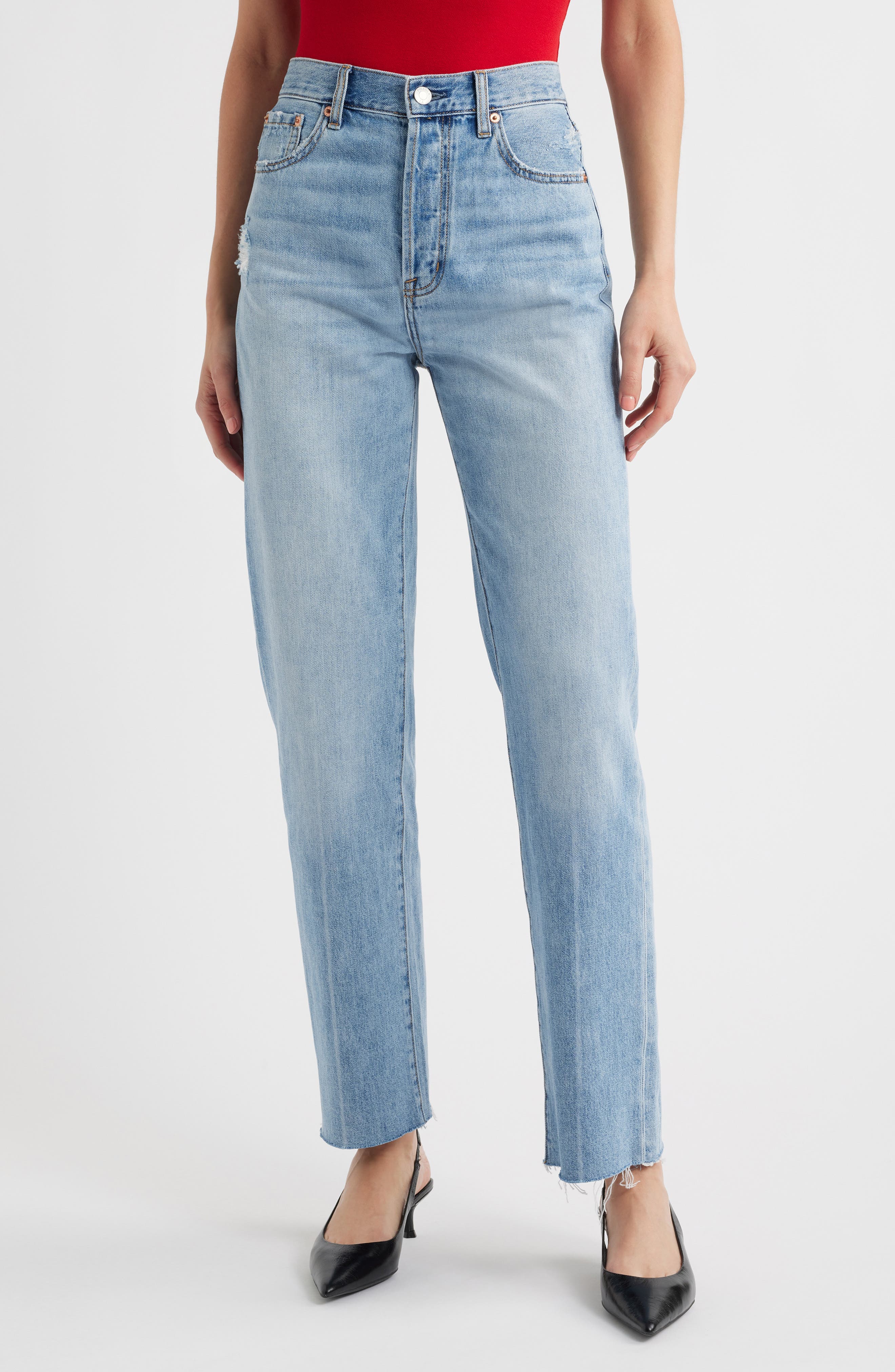 Cassie Raw Hem Super High Waist Straight Leg Jeans - image 1