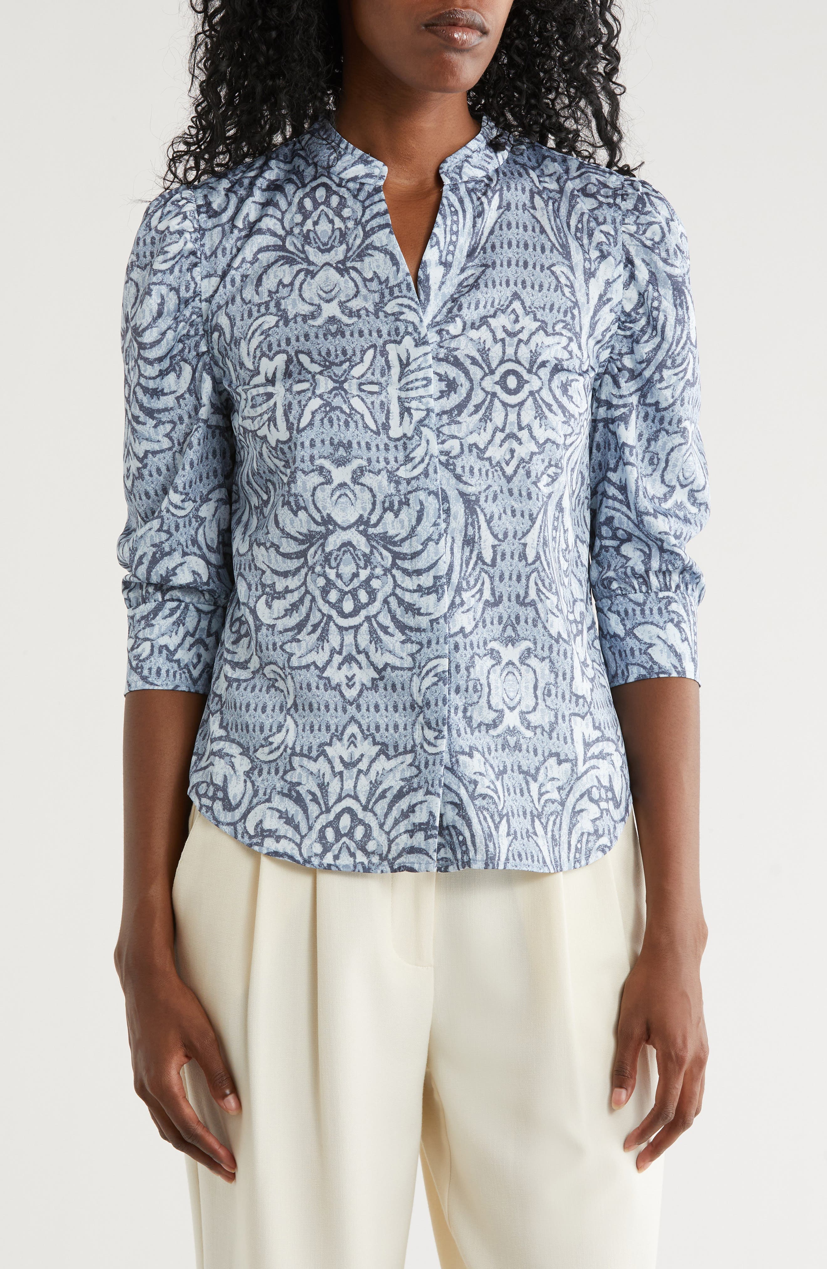 Ruched Split Neck Top - image 1