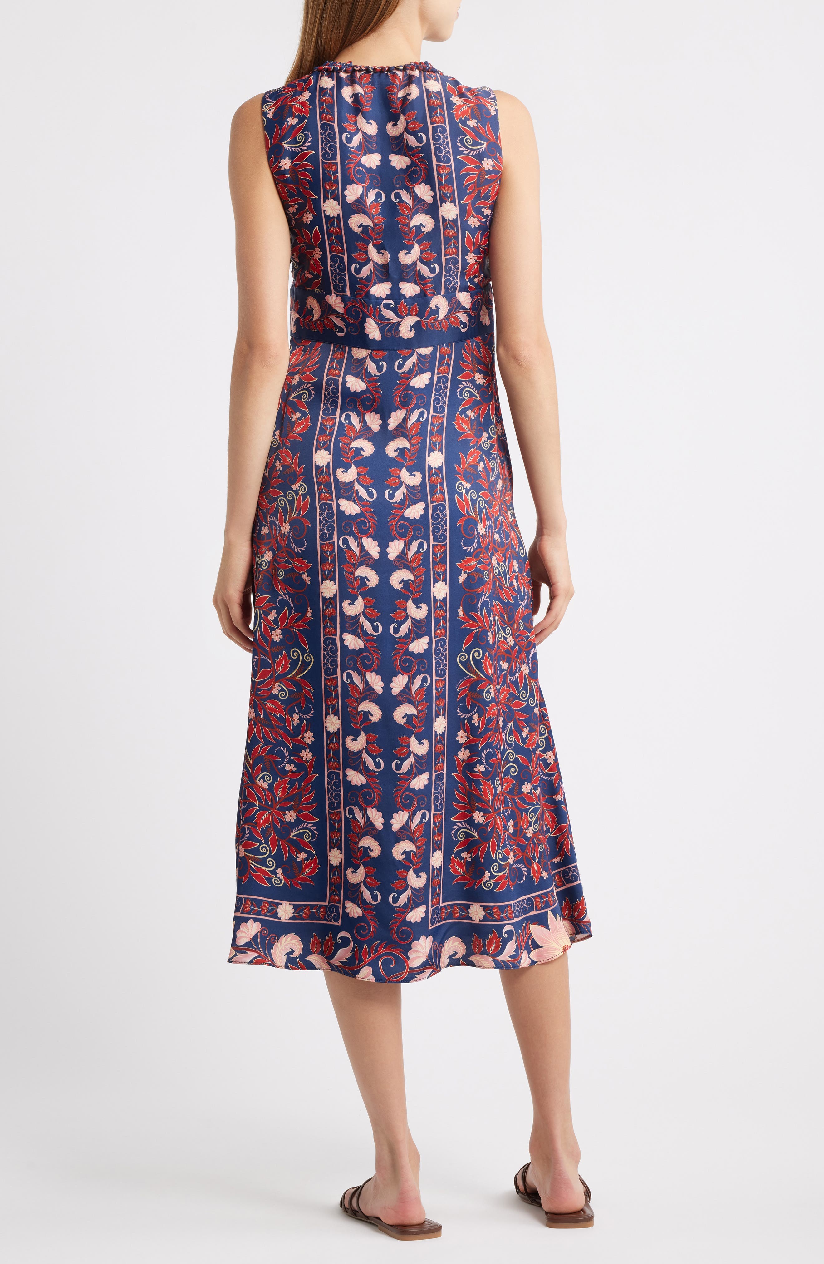 Boho Floral Scarf Print Sleeveless Midi Dress - image 2